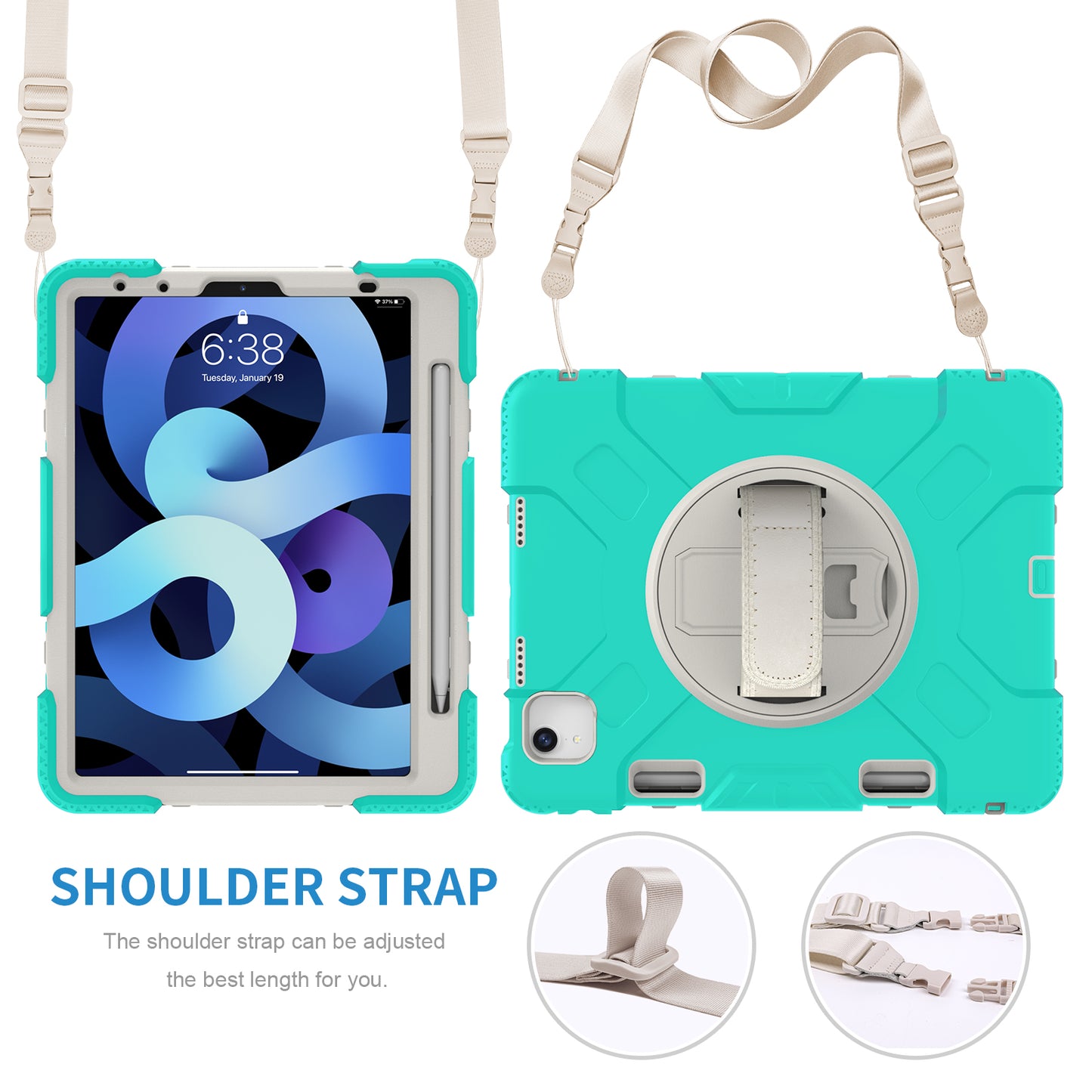 For iPad Pro 11-inch (2018) / (2020) / (2021) / (2022) / Air (2020) / (2022) Silicone + PC Case Kickstand Tablet Cover with Shoulder Strap