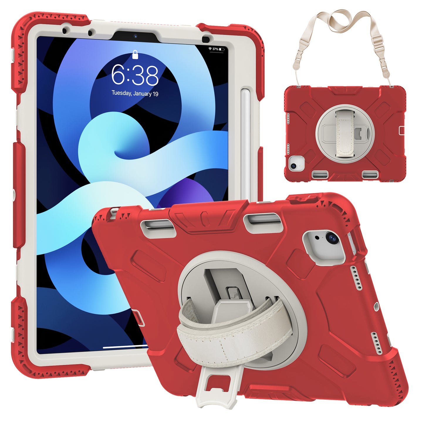 For iPad Pro 11-inch (2018) / (2020) / (2021) / (2022) / Air (2020) / (2022) Silicone + PC Case Kickstand Tablet Cover with Shoulder Strap