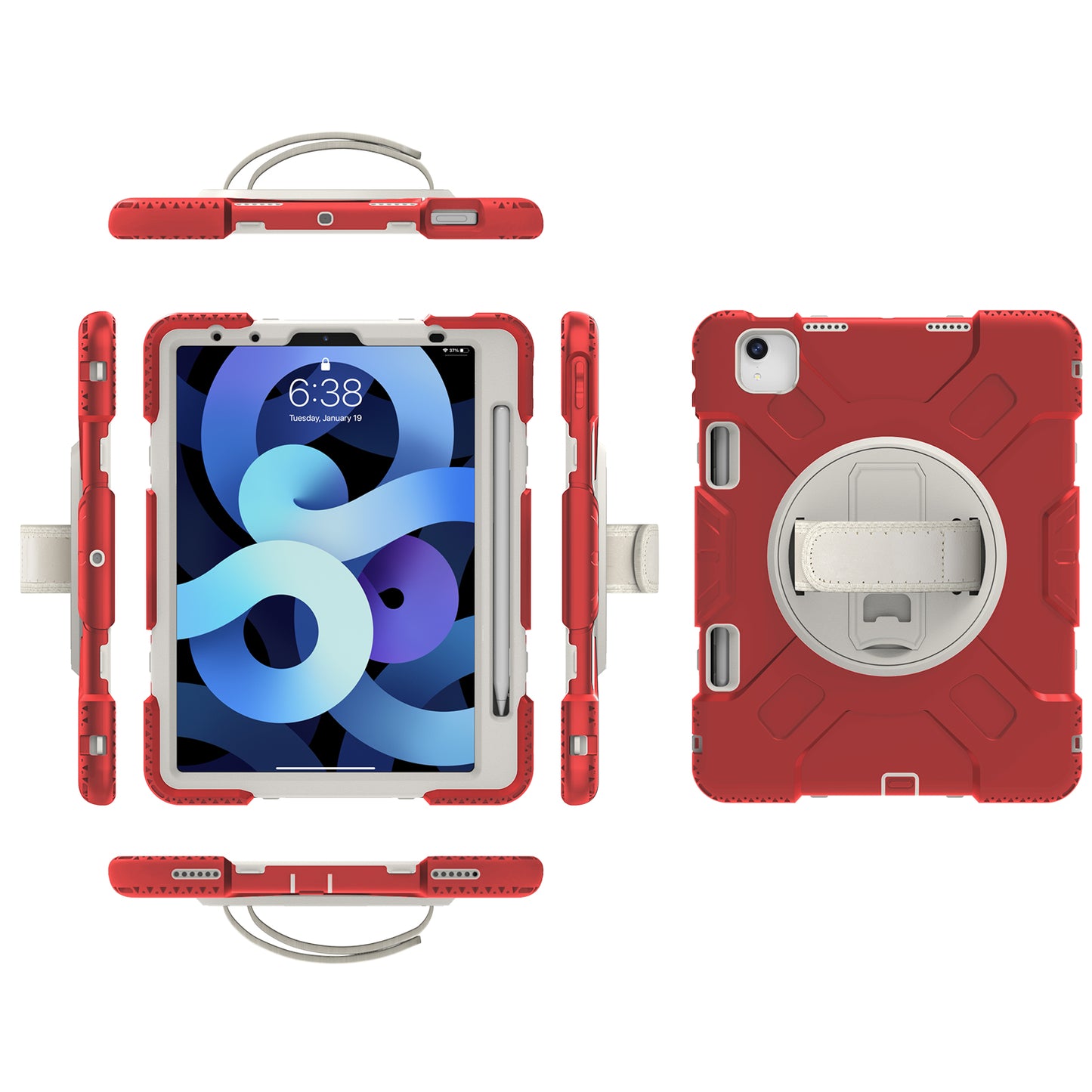 For iPad Pro 11-inch (2018) / (2020) / (2021) / (2022) / Air (2020) / (2022) Silicone + PC Case Kickstand Tablet Cover with Shoulder Strap
