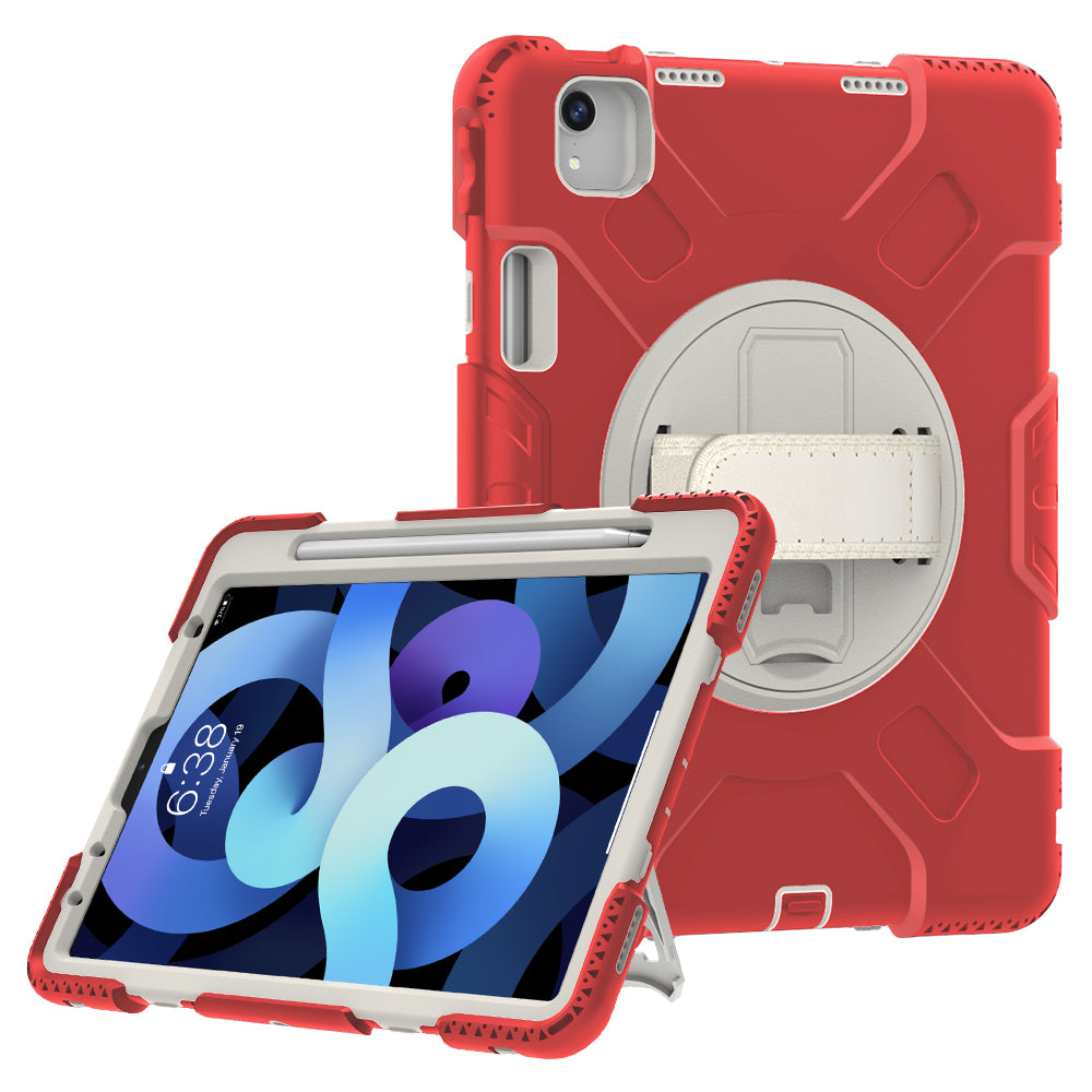 For iPad Pro 11-inch (2018) / (2020) / (2021) / (2022) / Air (2020) / (2022) Silicone + PC Case Kickstand Tablet Cover with Shoulder Strap