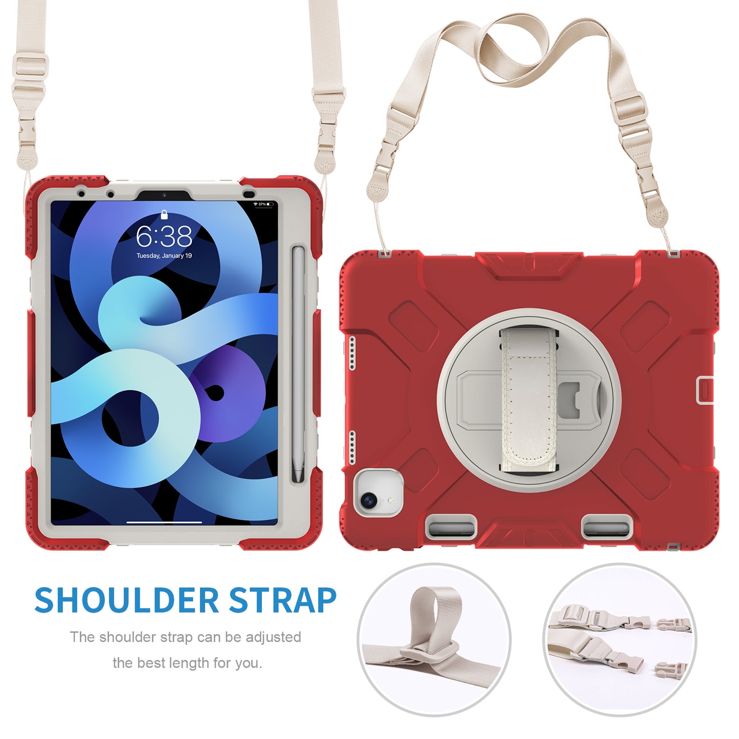 For iPad Pro 11-inch (2018) / (2020) / (2021) / (2022) / Air (2020) / (2022) Silicone + PC Case Kickstand Tablet Cover with Shoulder Strap