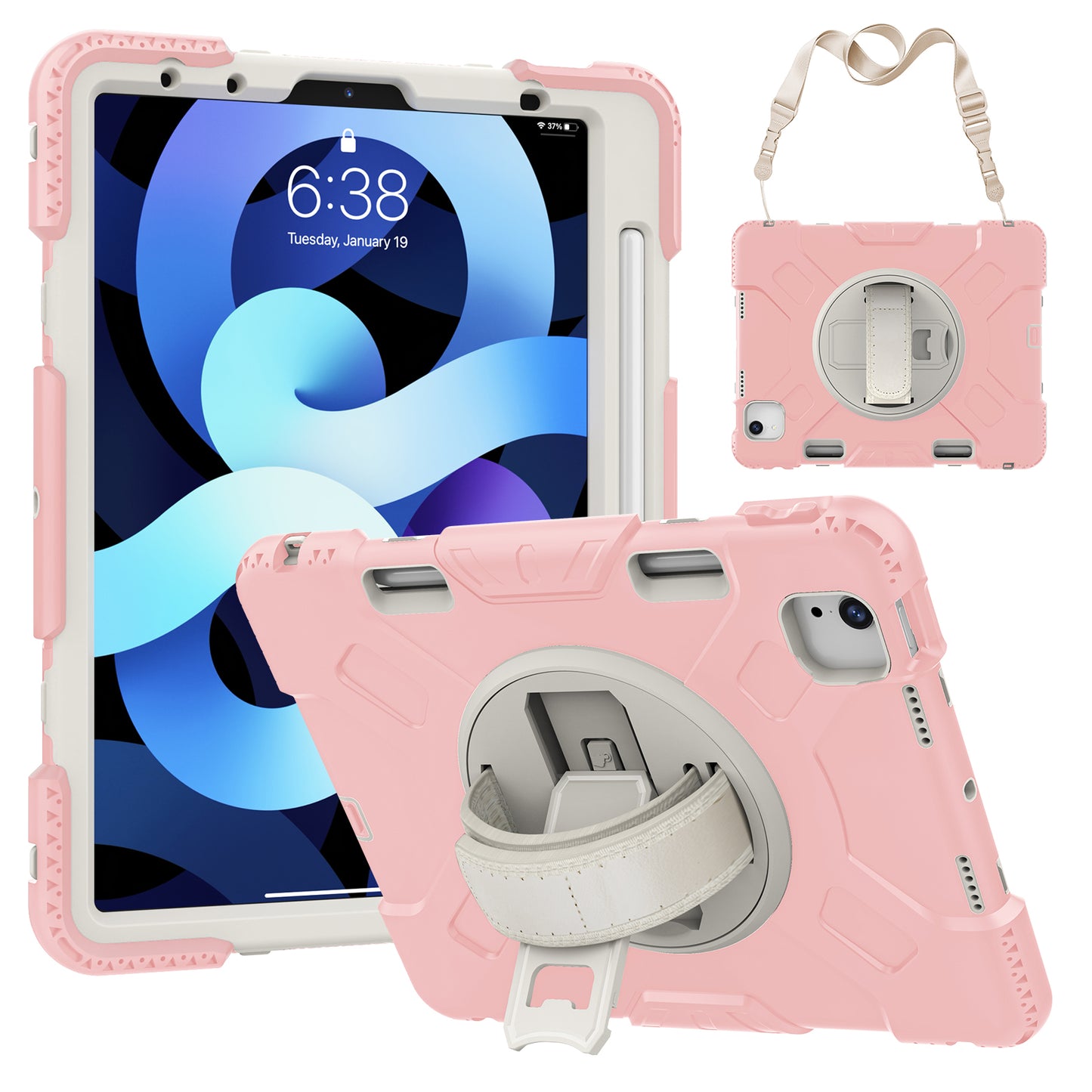 For iPad Pro 11-inch (2018) / (2020) / (2021) / (2022) / Air (2020) / (2022) Silicone + PC Case Kickstand Tablet Cover with Shoulder Strap