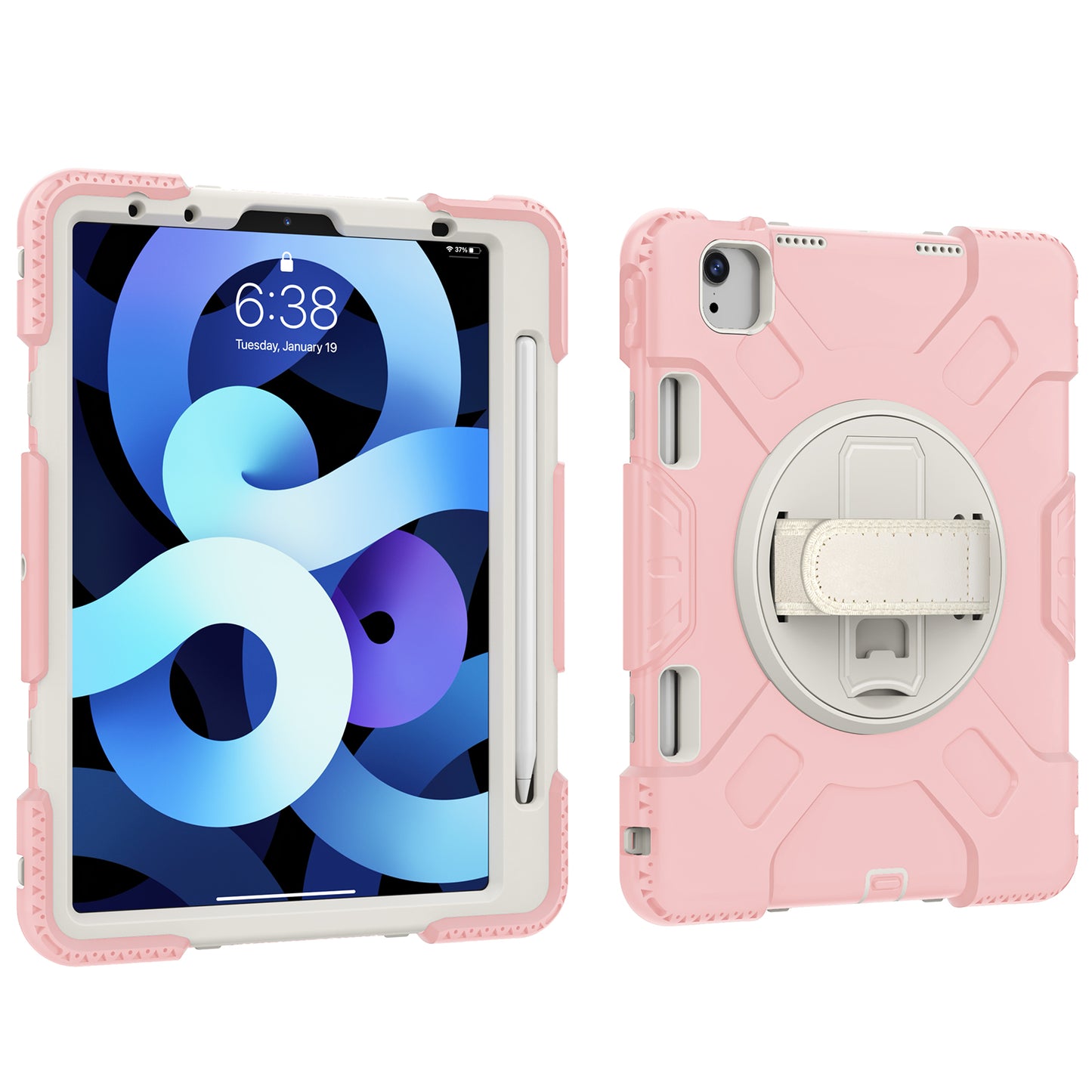 For iPad Pro 11-inch (2018) / (2020) / (2021) / (2022) / Air (2020) / (2022) Silicone + PC Case Kickstand Tablet Cover with Shoulder Strap