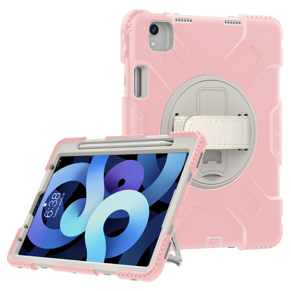 For iPad Pro 11-inch (2018) / (2020) / (2021) / (2022) / Air (2020) / (2022) Silicone + PC Case Kickstand Tablet Cover with Shoulder Strap