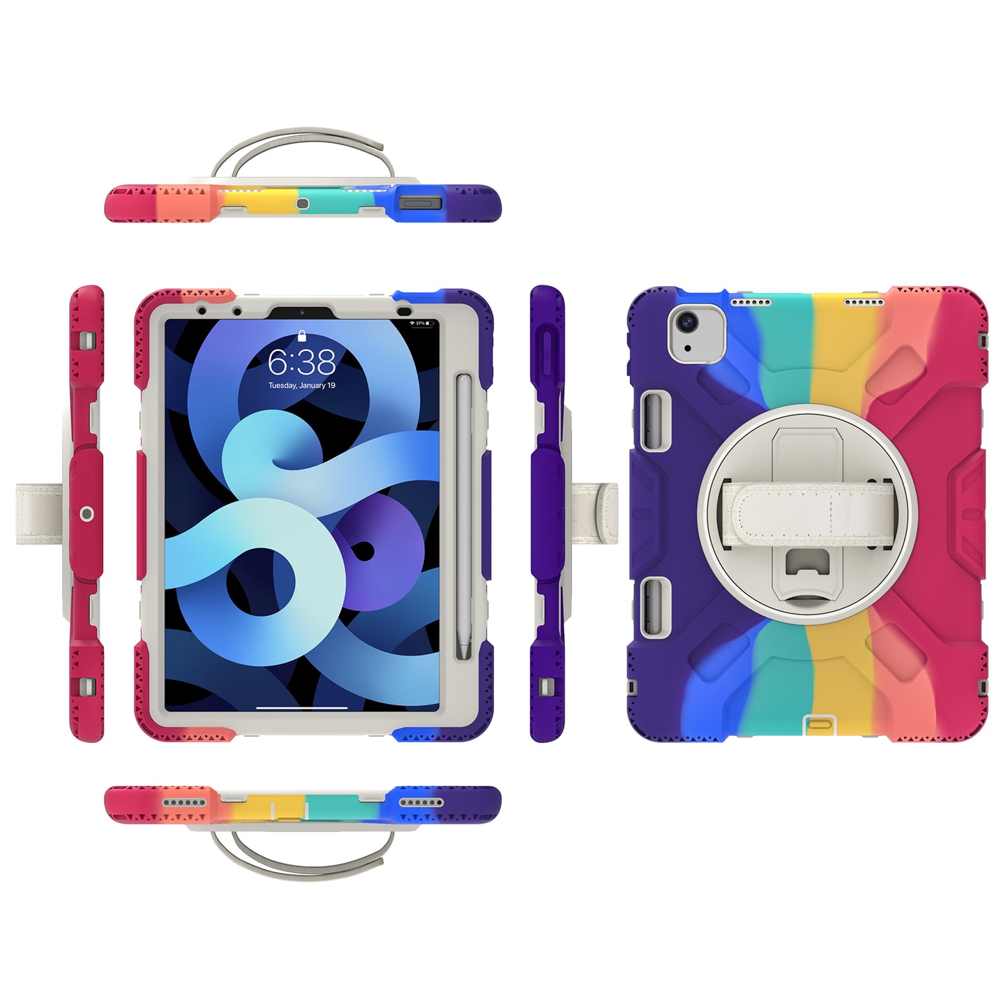For iPad Pro 11-inch (2018) / (2020) / (2021) / (2022) / Air (2020) / (2022) Silicone + PC Case Kickstand Tablet Cover with Shoulder Strap