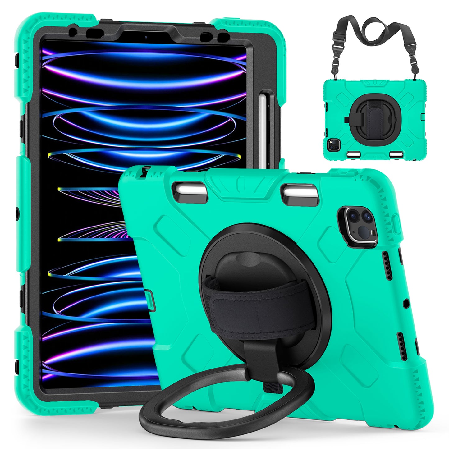 For iPad Pro 11-inch (2018) / (2020) / (2021) / (2022) / Air (2020) / (2022) Kickstand PC+TPU Tablet Case with Shoulder Strap