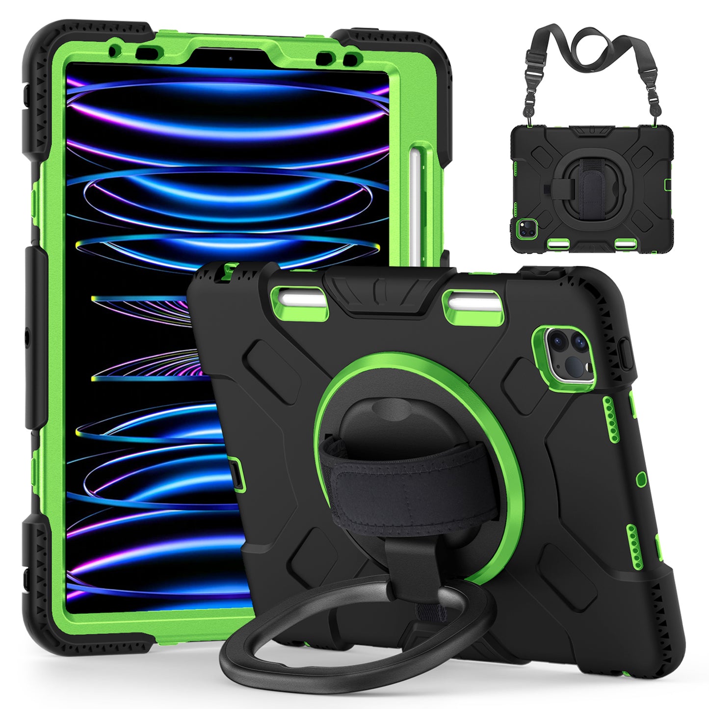 For iPad Pro 11-inch (2018) / (2020) / (2021) / (2022) / Air (2020) / (2022) Kickstand PC+TPU Tablet Case with Shoulder Strap