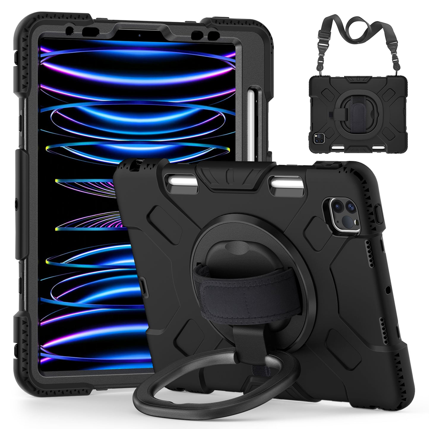 For iPad Pro 11-inch (2018) / (2020) / (2021) / (2022) / Air (2020) / (2022) Kickstand PC+TPU Tablet Case with Shoulder Strap