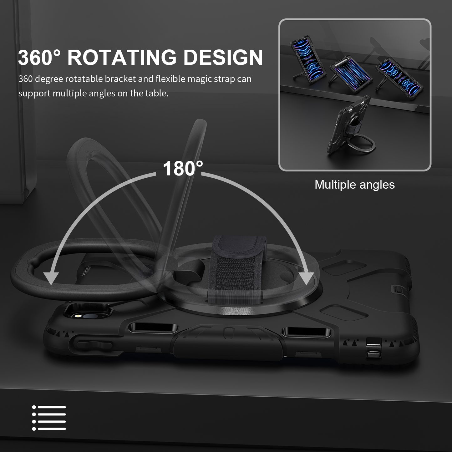 For iPad Pro 11-inch (2018) / (2020) / (2021) / (2022) / Air (2020) / (2022) Kickstand PC+TPU Tablet Case with Shoulder Strap