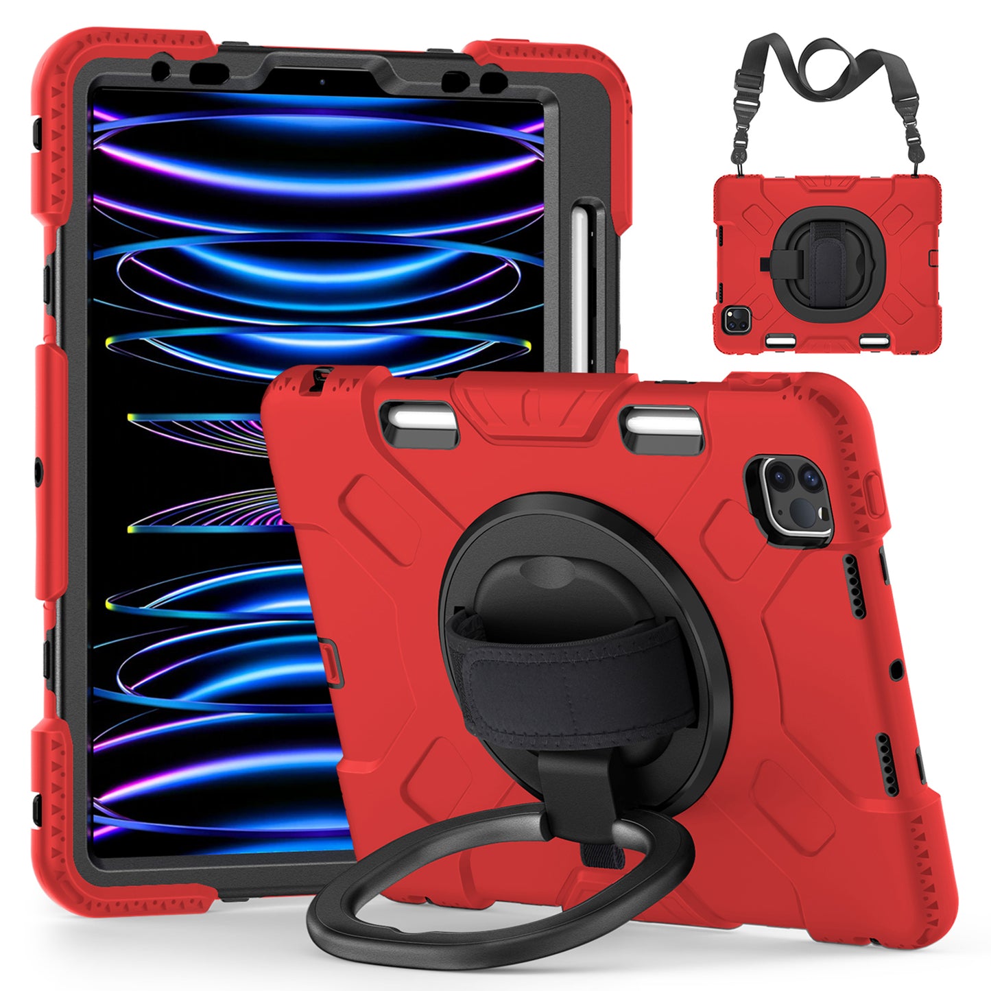 For iPad Pro 11-inch (2018) / (2020) / (2021) / (2022) / Air (2020) / (2022) Kickstand PC+TPU Tablet Case with Shoulder Strap