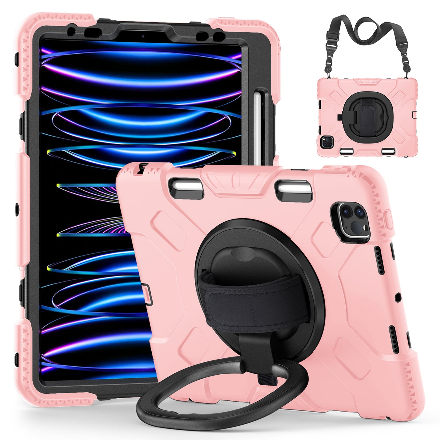 For iPad Pro 11-inch (2018) / (2020) / (2021) / (2022) / Air (2020) / (2022) Kickstand PC+TPU Tablet Case with Shoulder Strap