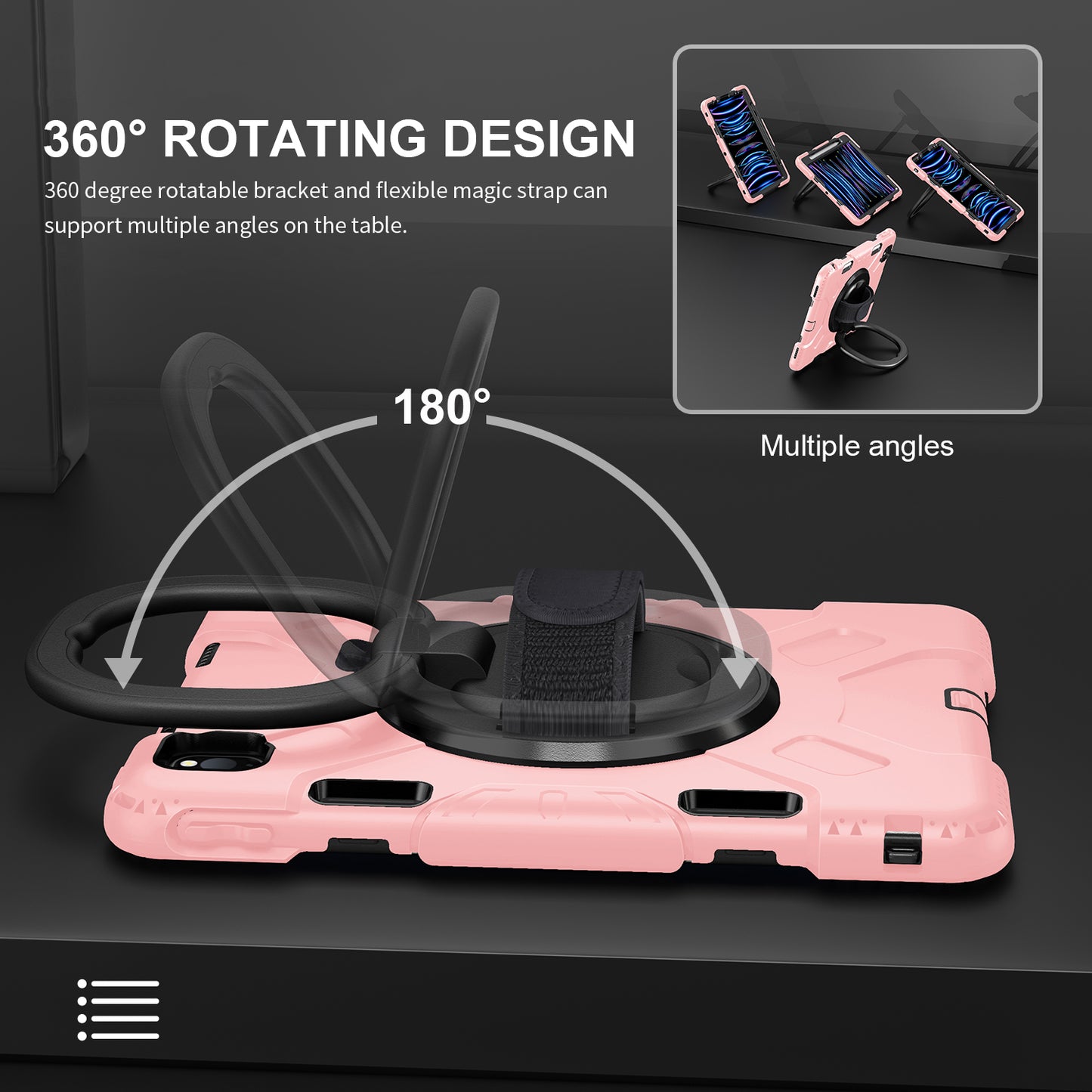 For iPad Pro 11-inch (2018) / (2020) / (2021) / (2022) / Air (2020) / (2022) Kickstand PC+TPU Tablet Case with Shoulder Strap