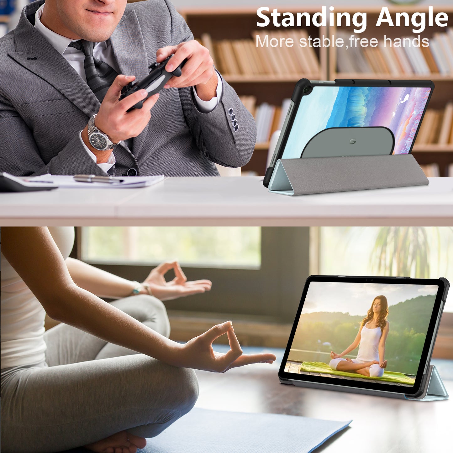 Pattern Printed Shockproof Case for Google Pixel Tablet Tri-fold Stand PU Leather Tablet Cover