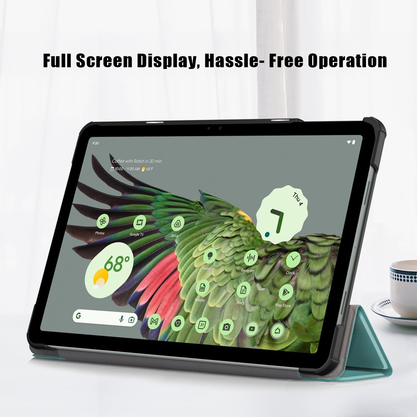 Pure Color Protective Case for Google Pixel Tablet PU Leather Anti-drop Tablet Cover with Case Tri-fold Stand