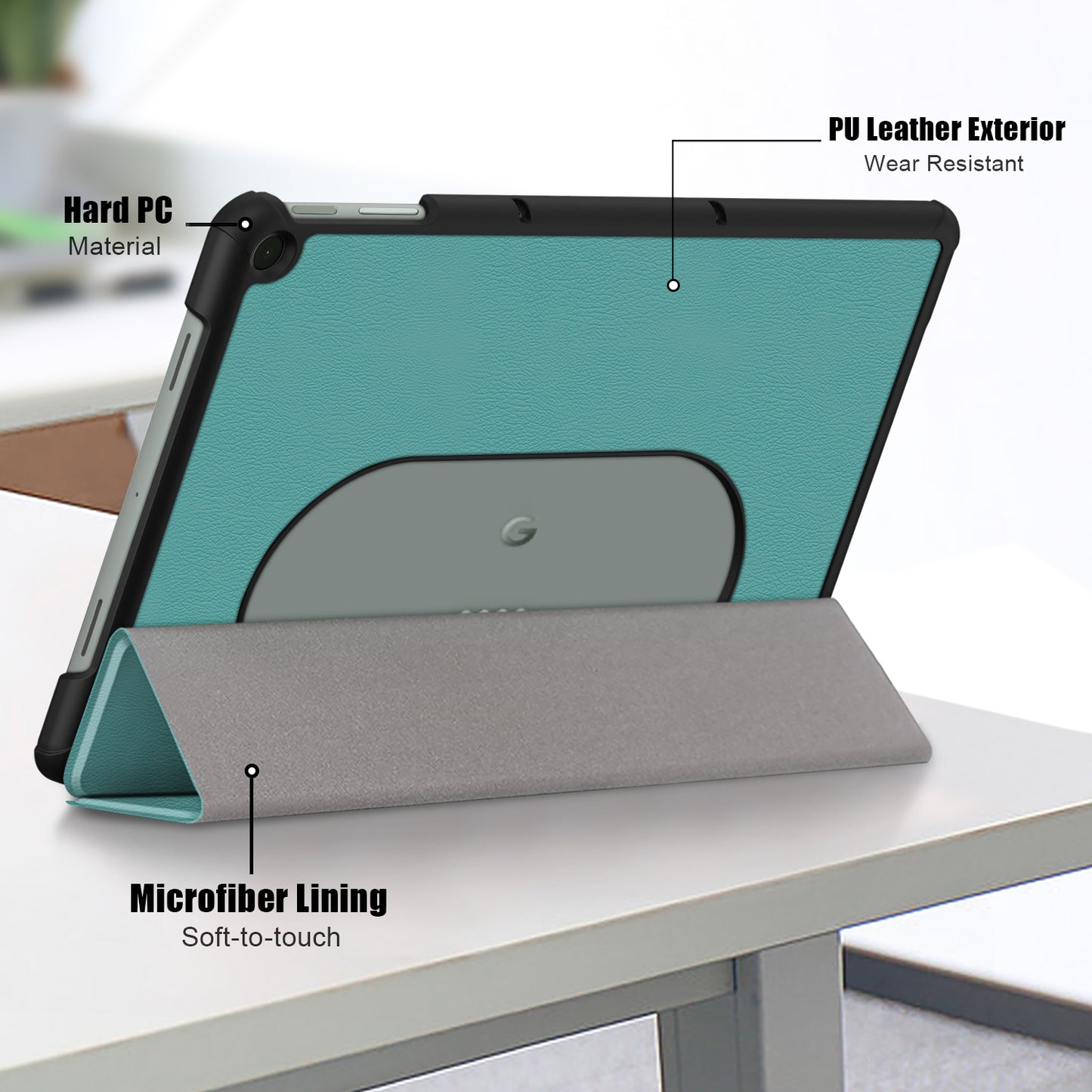 Pure Color Protective Case for Google Pixel Tablet PU Leather Anti-drop Tablet Cover with Case Tri-fold Stand