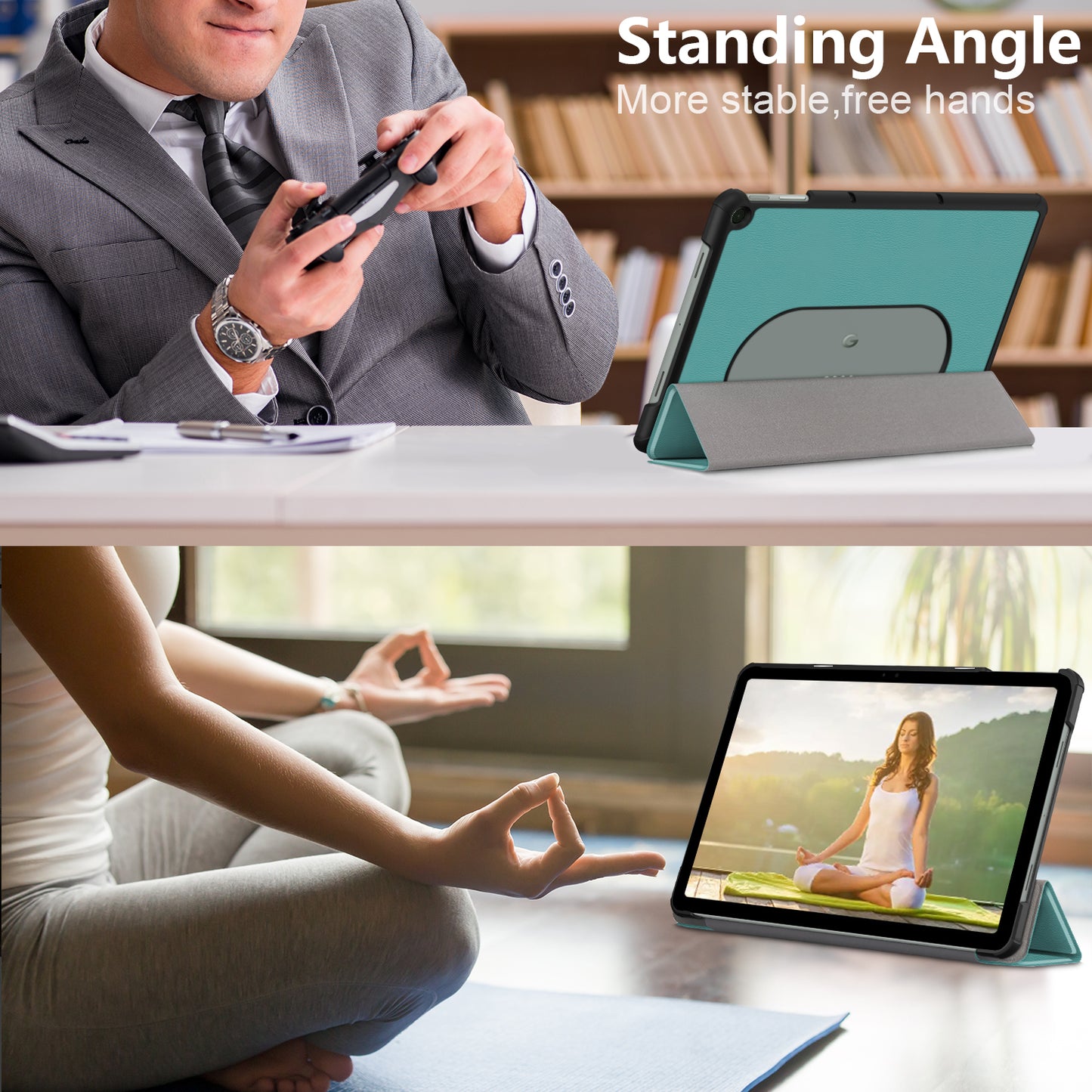 Pure Color Protective Case for Google Pixel Tablet PU Leather Anti-drop Tablet Cover with Case Tri-fold Stand