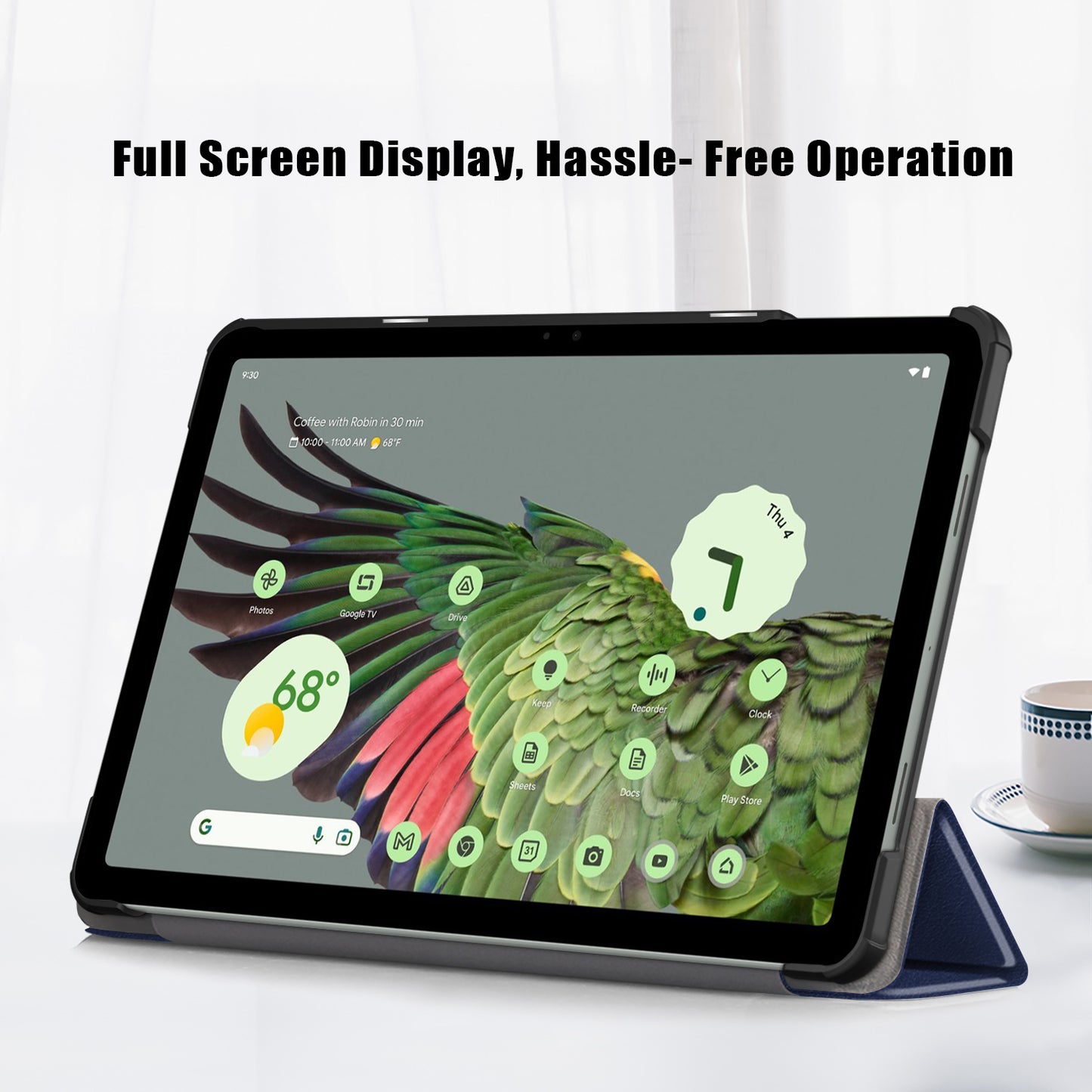 Pure Color Protective Case for Google Pixel Tablet PU Leather Anti-drop Tablet Cover with Case Tri-fold Stand