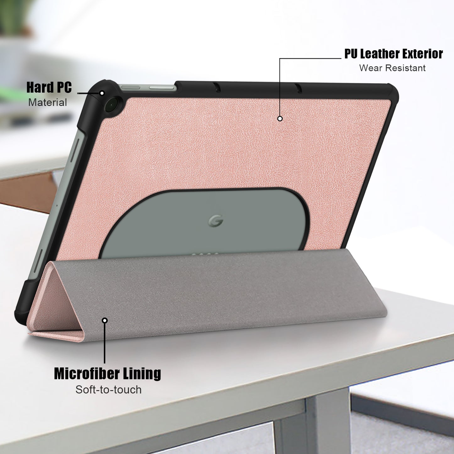 Pure Color Protective Case for Google Pixel Tablet PU Leather Anti-drop Tablet Cover with Case Tri-fold Stand