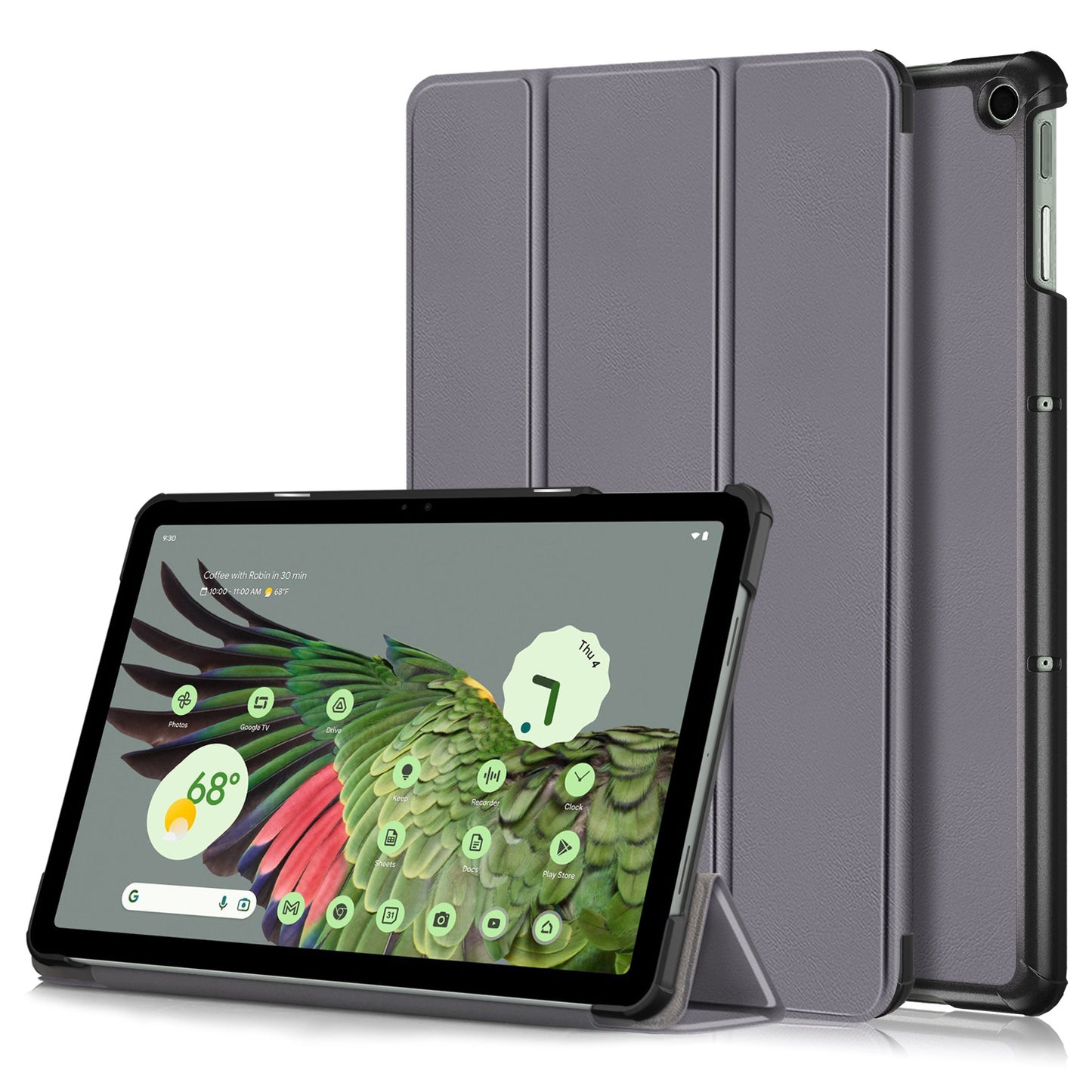 Pure Color Protective Case for Google Pixel Tablet PU Leather Anti-drop Tablet Cover with Case Tri-fold Stand