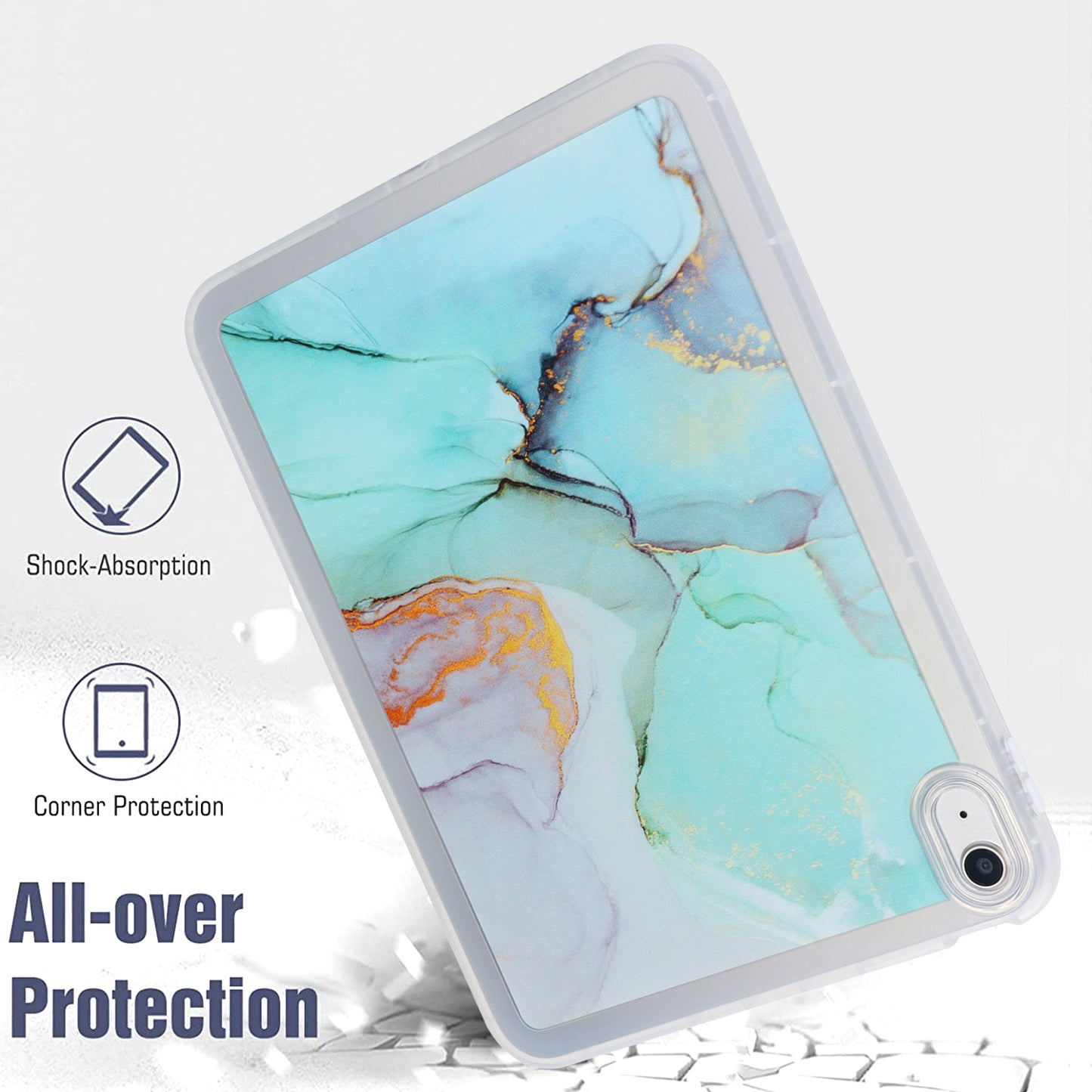 For iPad 10.9 (2022) TPU Tablet Case Marble Pattern Printing Shockproof Back Cover Shell