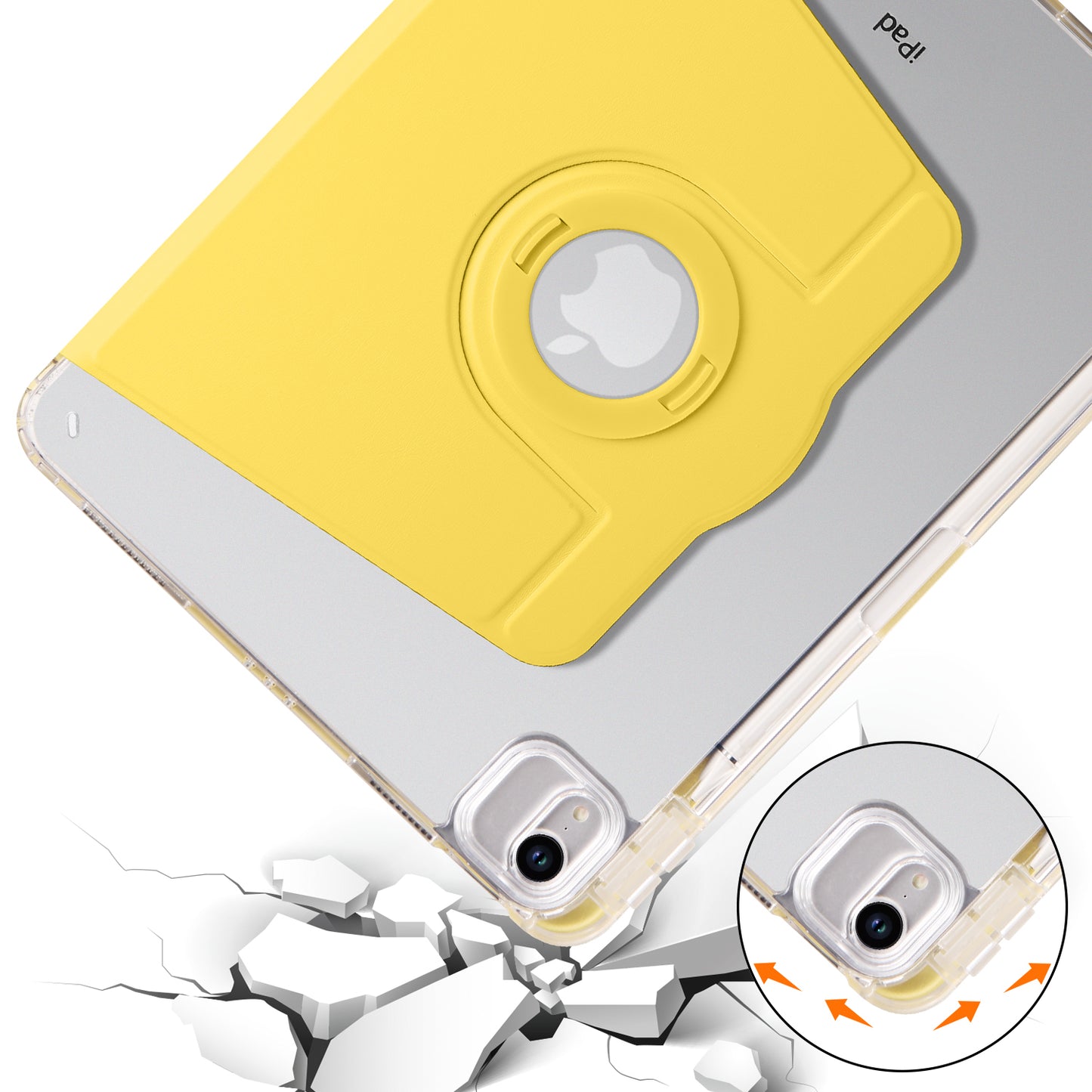 For iPad Pro 11 (2021) / (2020) / (2022) / iPad Air (2020) / (2022) Rotating Stand Tablet Cover PU Leather TPU Crystal Clear Back Case