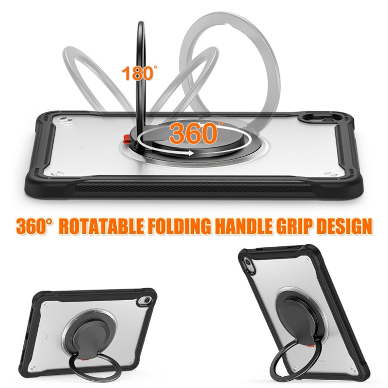 For iPad 10.9 (2022) 360-Degree Rotating Kickstand PC+TPU Cover Shockproof Portable Tablet Case with Shoulder Strap