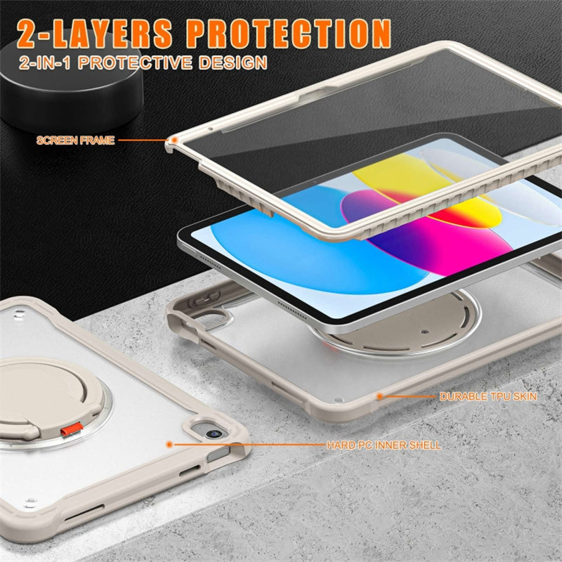 For iPad 10.9 (2022) 360-Degree Rotating Kickstand PC+TPU Cover Shockproof Portable Tablet Case with Shoulder Strap