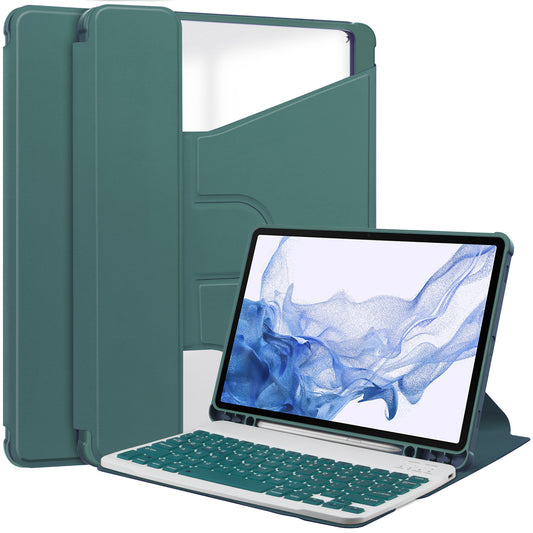 For Samsung Galaxy Tab S9 Tablet Case 360-Degree Rotating Stand Leather+Acrylic Cover with Wireless Keyboard