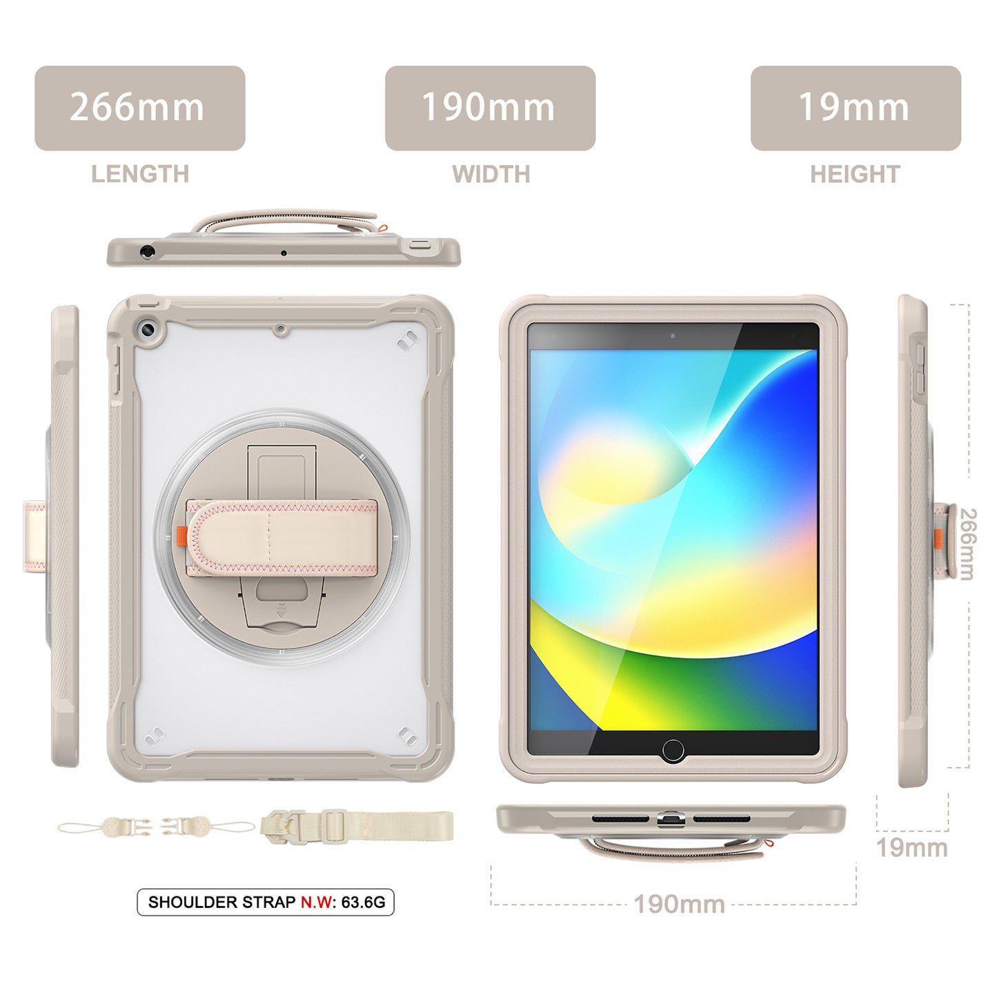 For iPad 10.2 (2021) / (2019) / (2020) PC+TPU Tablet Case Anti-Drop Rotating Kickstand Cover with Handle Strap