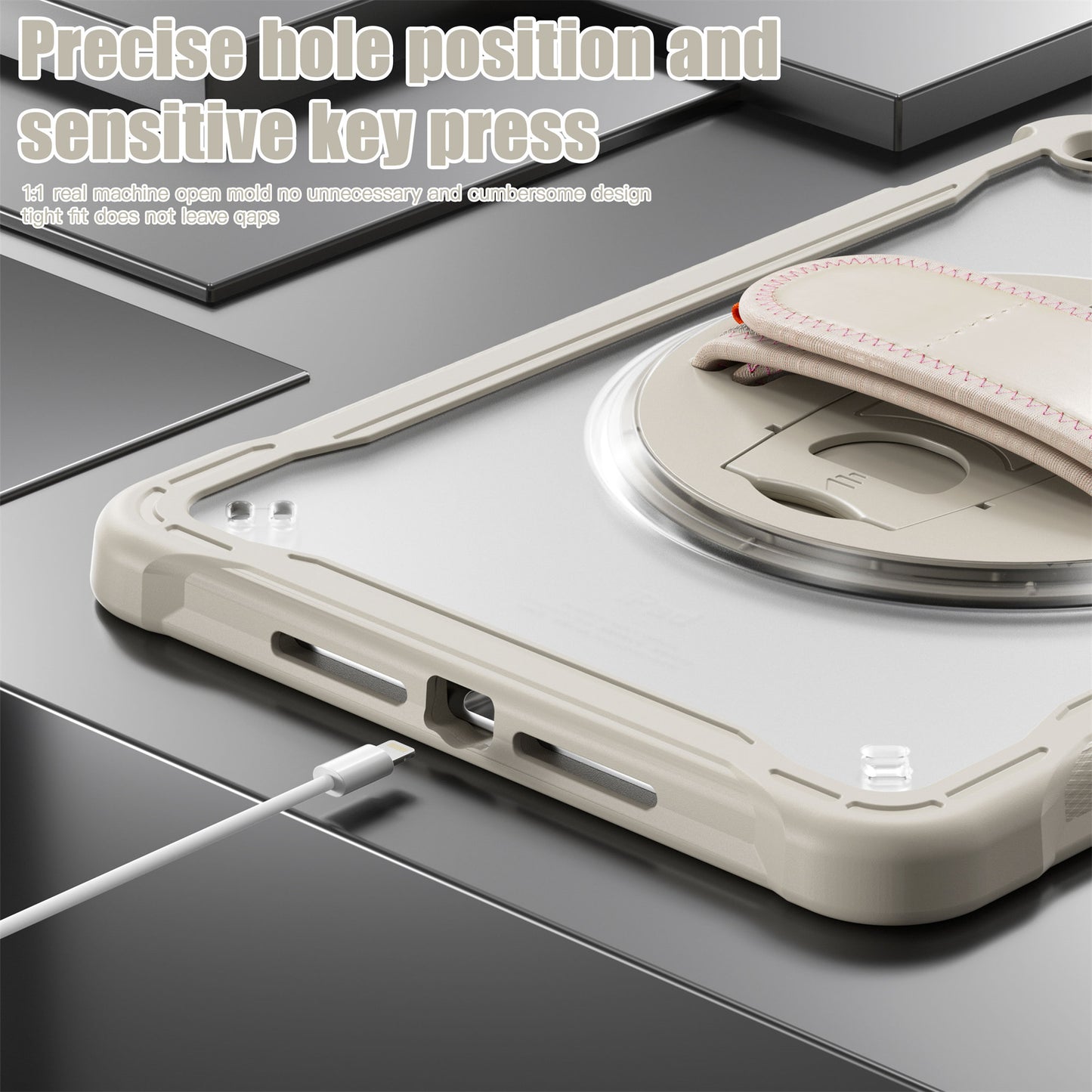 For iPad 10.2 (2021) / (2019) / (2020) PC+TPU Tablet Case Anti-Drop Rotating Kickstand Cover with Handle Strap