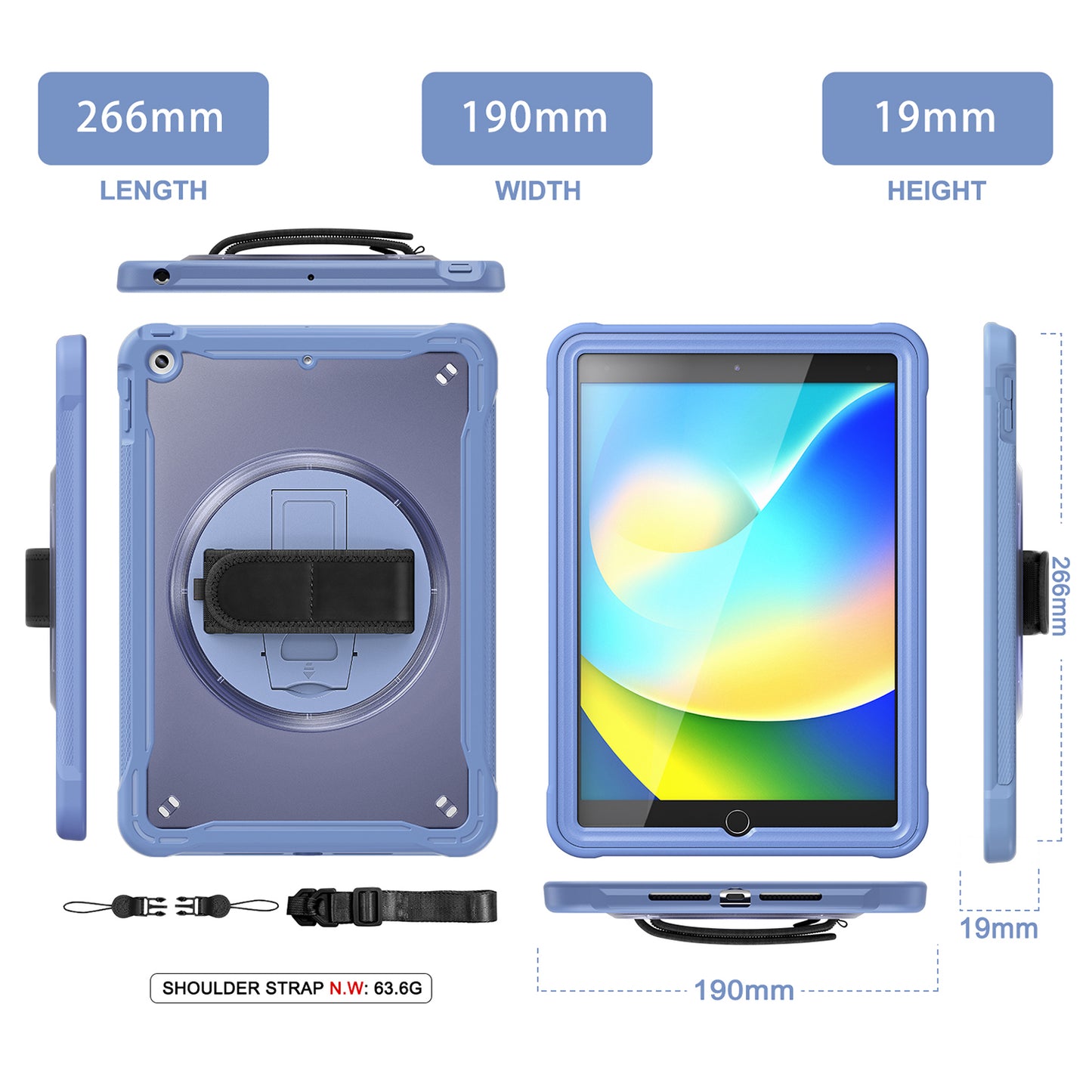 For iPad 10.2 (2021) / (2019) / (2020) PC+TPU Tablet Case Anti-Drop Rotating Kickstand Cover with Handle Strap