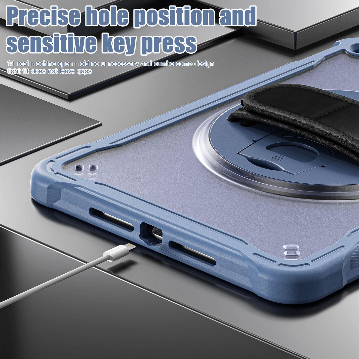 For iPad 10.2 (2021) / (2019) / (2020) PC+TPU Tablet Case Anti-Drop Rotating Kickstand Cover with Handle Strap
