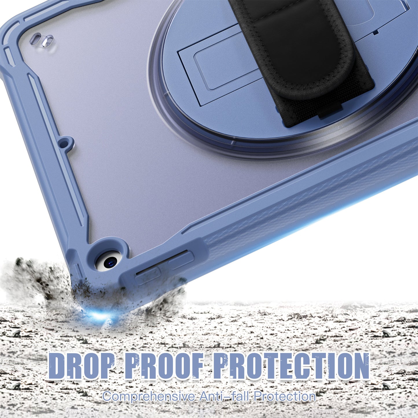 For iPad 10.2 (2021) / (2019) / (2020) PC+TPU Tablet Case Anti-Drop Rotating Kickstand Cover with Handle Strap