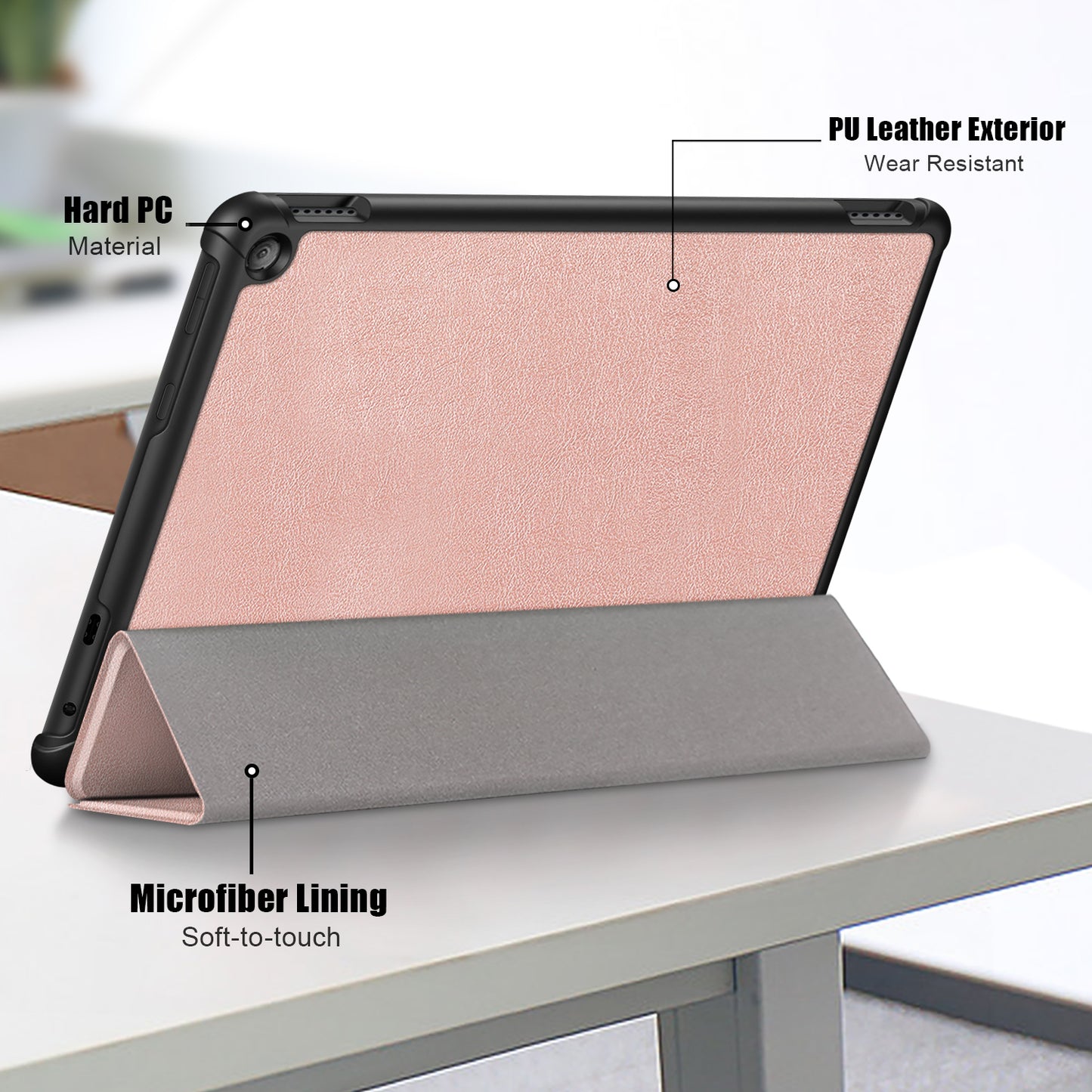 For Amazon Fire HD 10 (2023) Tri-Fold Stand Cover PU Leather Auto Wake / Sleep Smart Tablet Case