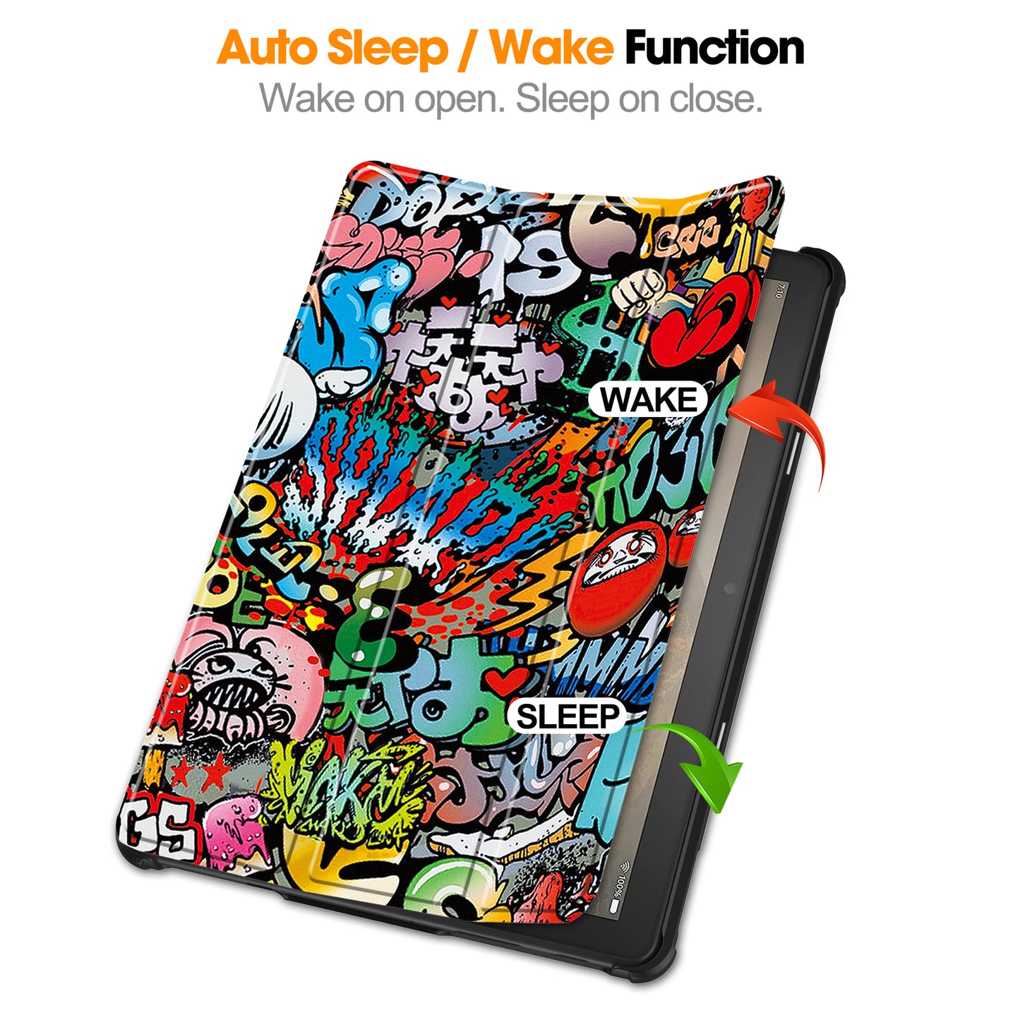 For Amazon Fire HD 10 (2023) PU Leather Tablet Case Tri-fold Stand Pattern Printing Tablet Cover