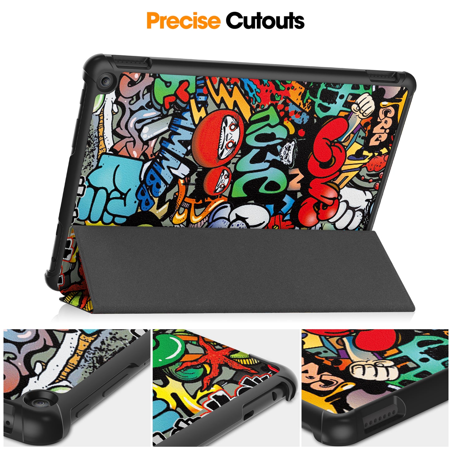 For Amazon Fire HD 10 (2023) PU Leather Tablet Case Tri-fold Stand Pattern Printing Tablet Cover