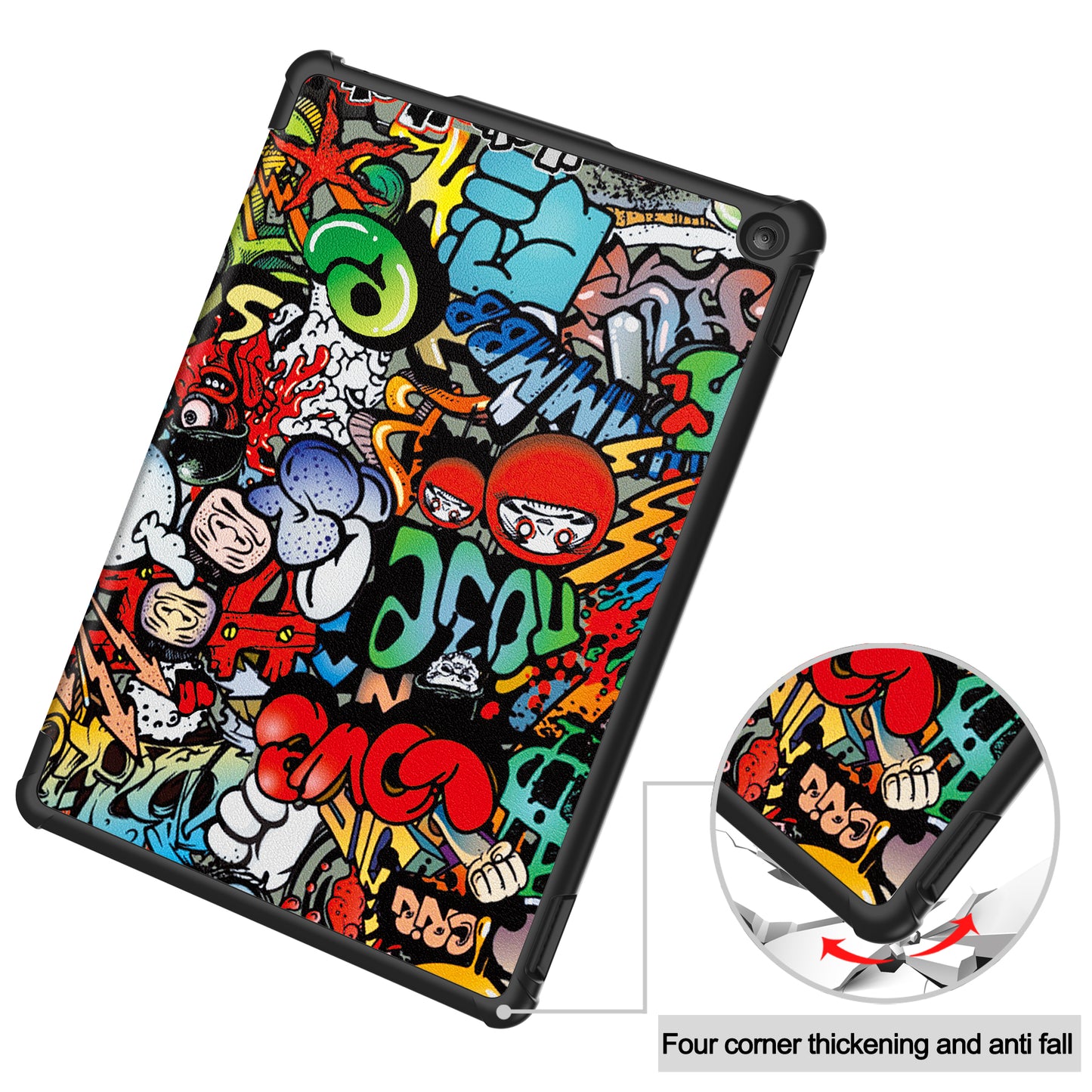 For Amazon Fire HD 10 (2023) PU Leather Tablet Case Tri-fold Stand Pattern Printing Tablet Cover