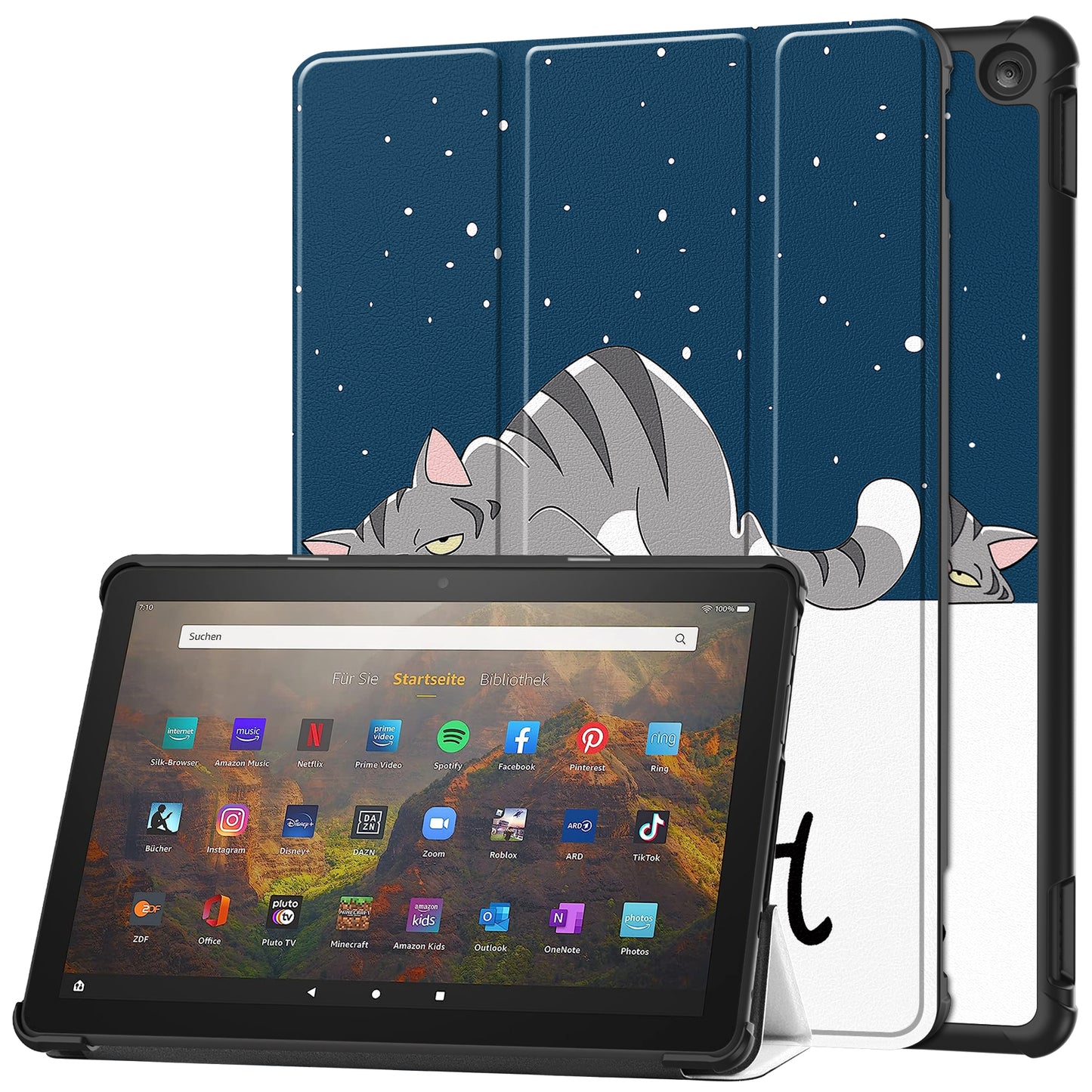 For Amazon Fire HD 10 (2023) PU Leather Tablet Case Tri-fold Stand Pattern Printing Tablet Cover