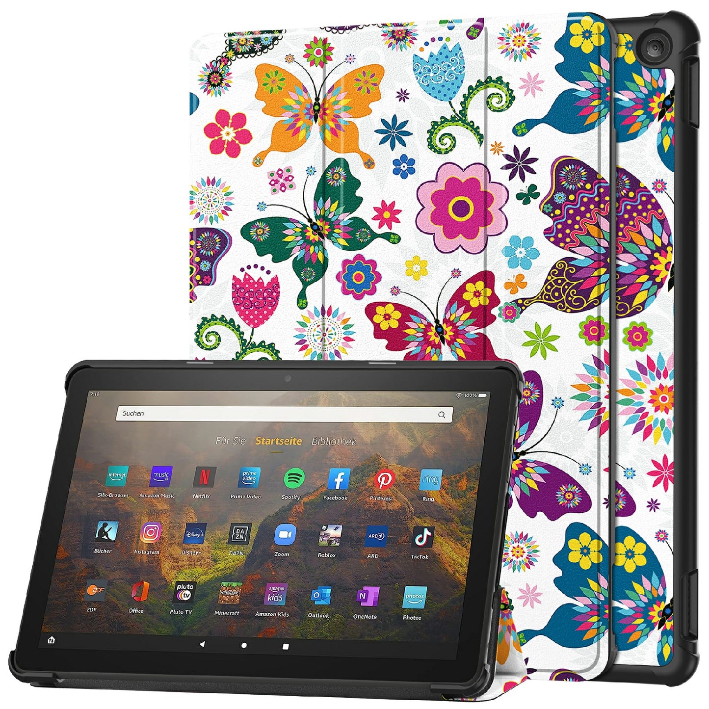 For Amazon Fire HD 10 (2023) PU Leather Tablet Case Tri-fold Stand Pattern Printing Tablet Cover