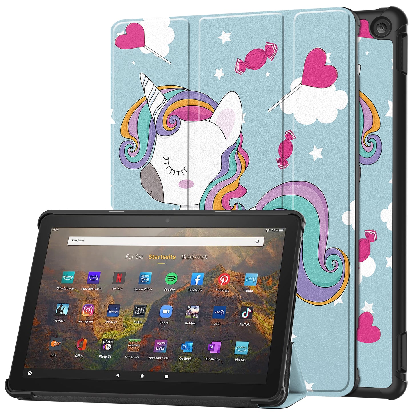 For Amazon Fire HD 10 (2023) PU Leather Tablet Case Tri-fold Stand Pattern Printing Tablet Cover