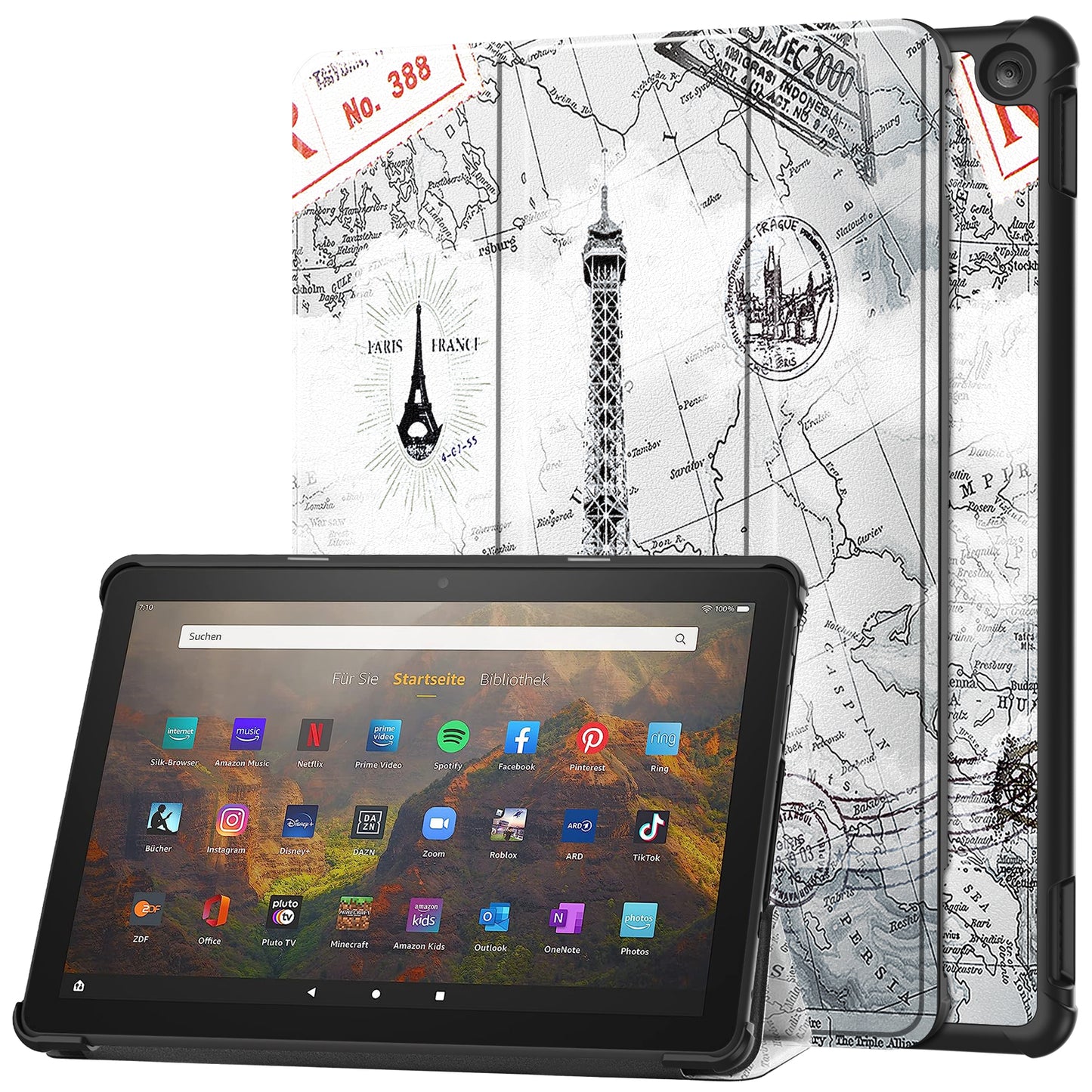 For Amazon Fire HD 10 (2023) PU Leather Tablet Case Tri-fold Stand Pattern Printing Tablet Cover