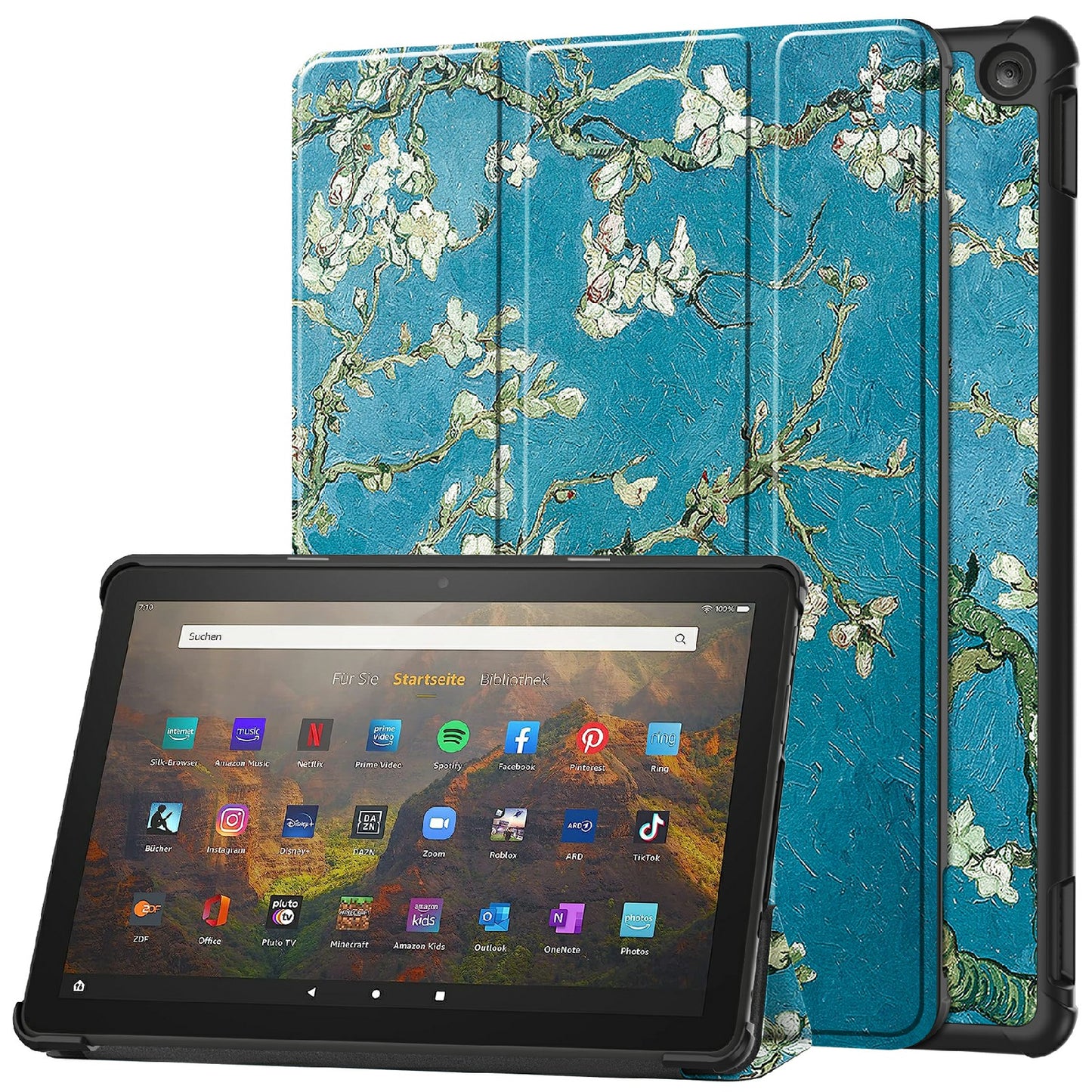 For Amazon Fire HD 10 (2023) PU Leather Tablet Case Tri-fold Stand Pattern Printing Tablet Cover