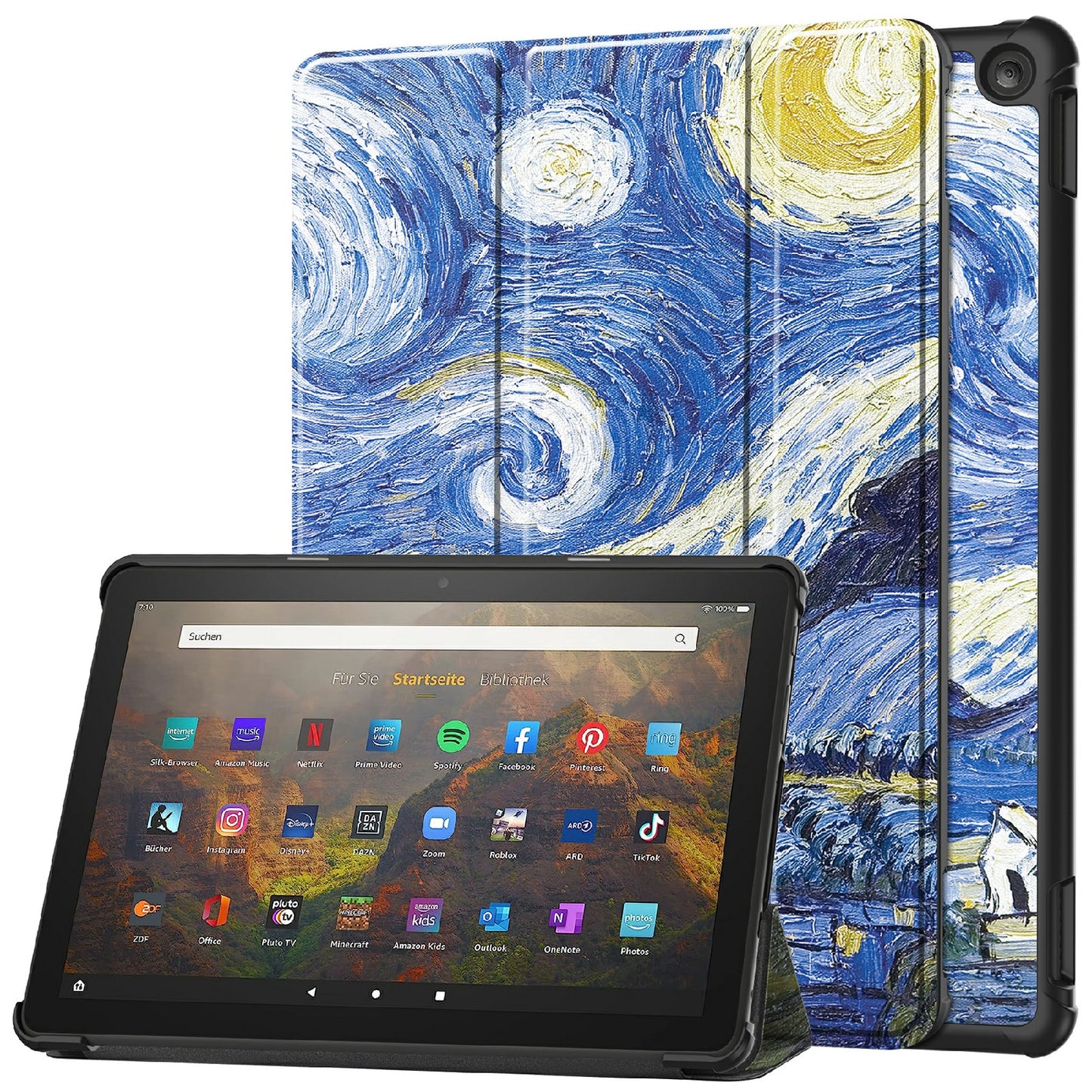 For Amazon Fire HD 10 (2023) PU Leather Tablet Case Tri-fold Stand Pattern Printing Tablet Cover