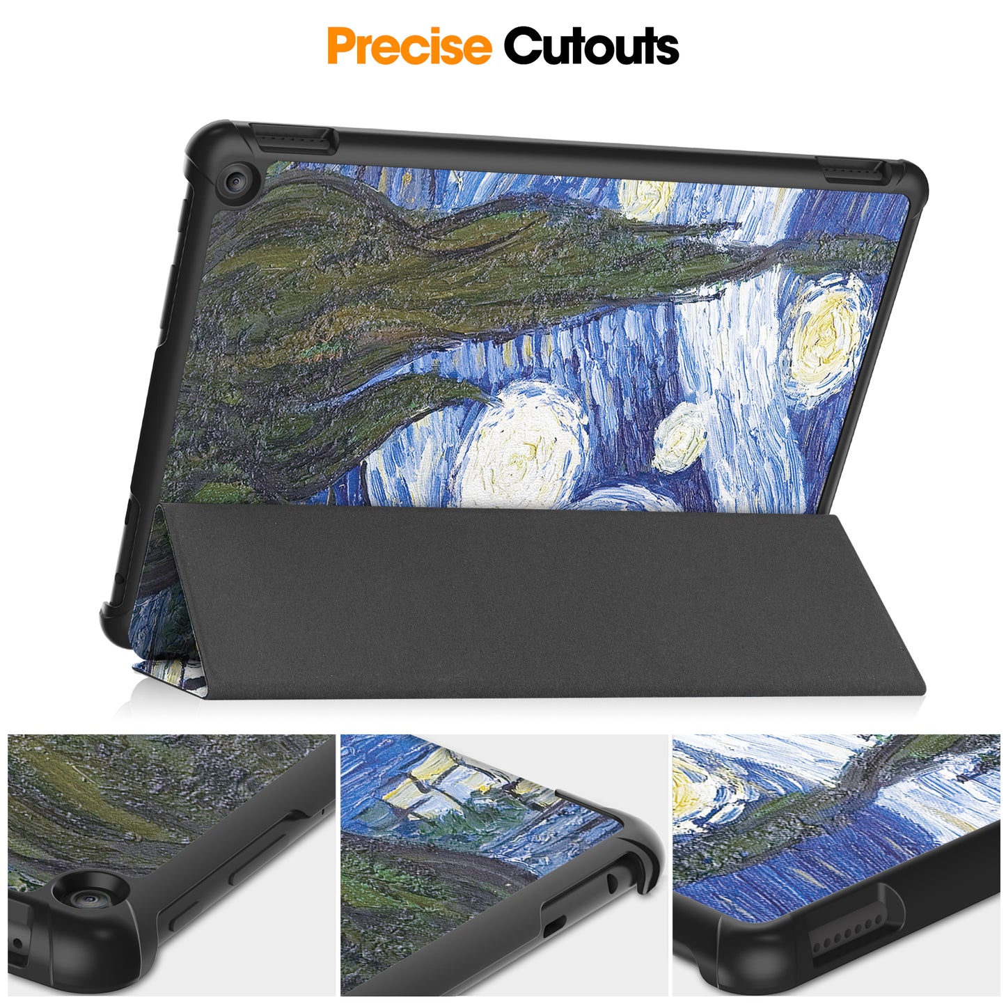 For Amazon Fire HD 10 (2023) PU Leather Tablet Case Tri-fold Stand Pattern Printing Tablet Cover