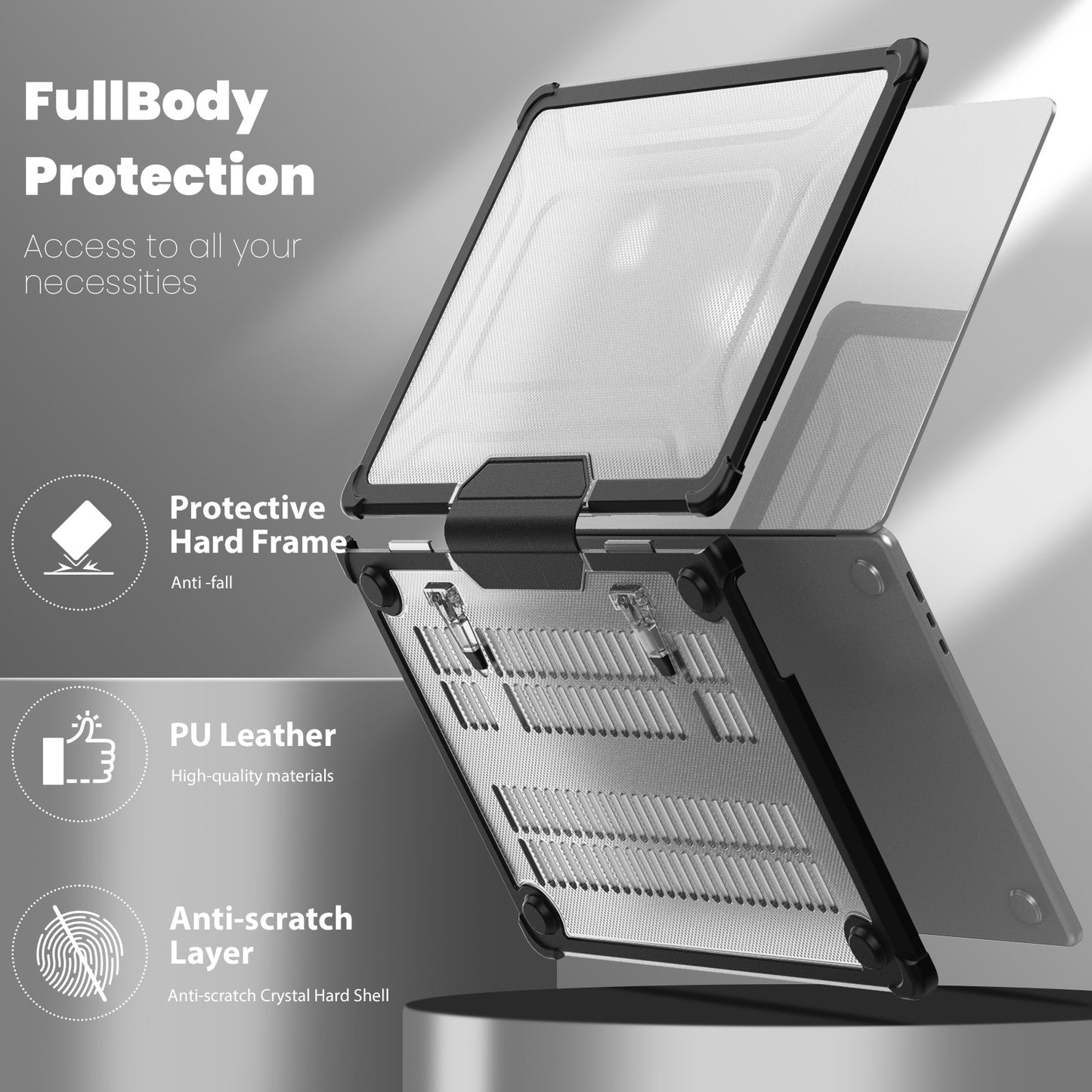 For Macbook Air 15 inch (2023) M2 A2941 PC+TPU Laptop Case Heat Dissipation Kickstand Non-slip Notebook Cover