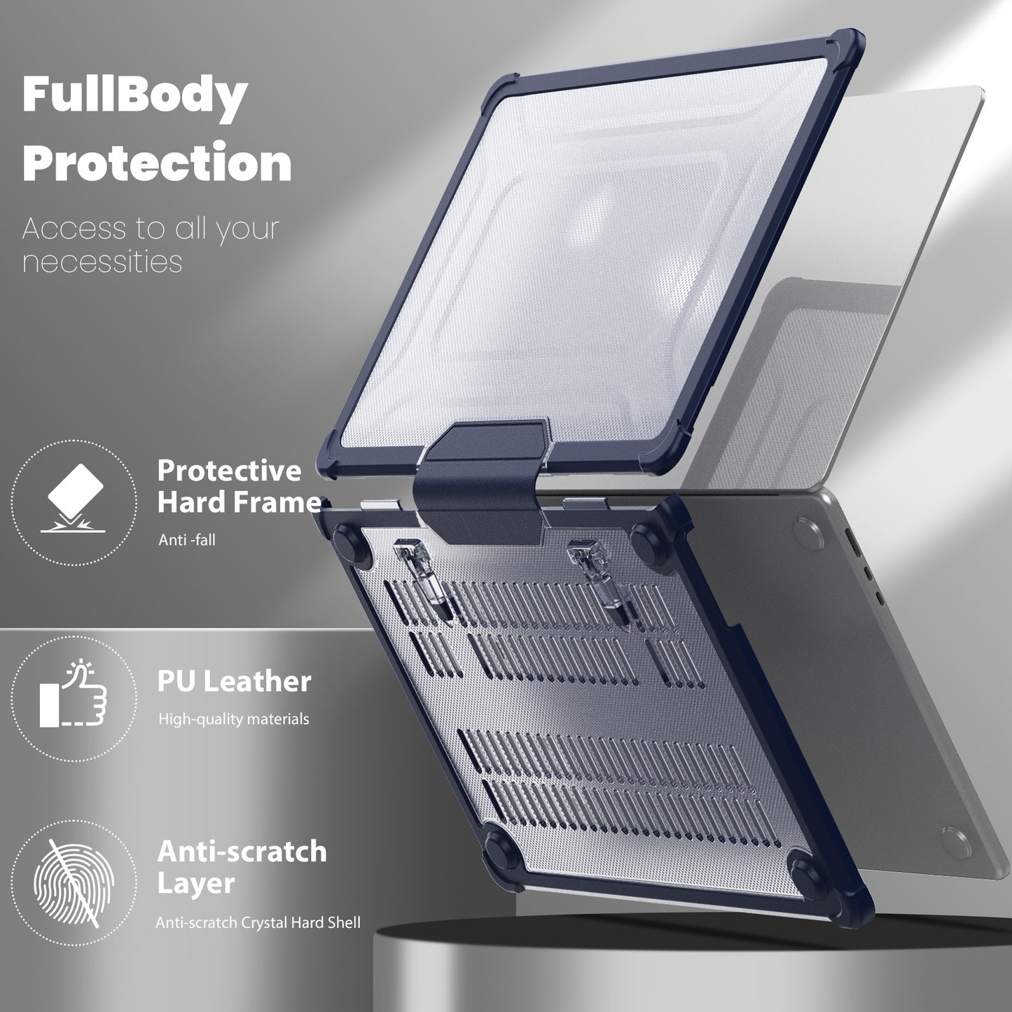 For Macbook Air 15 inch (2023) M2 A2941 PC+TPU Laptop Case Heat Dissipation Kickstand Non-slip Notebook Cover