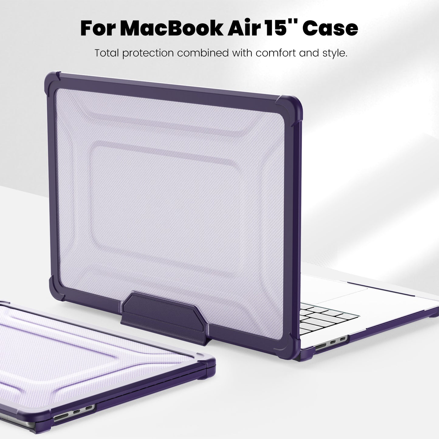 For Macbook Air 15 inch (2023) M2 A2941 PC+TPU Laptop Case Heat Dissipation Kickstand Non-slip Notebook Cover