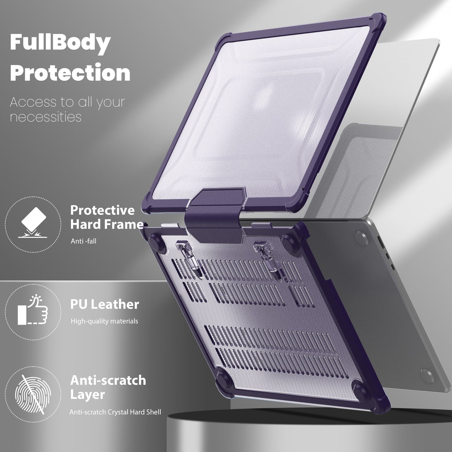 For Macbook Air 15 inch (2023) M2 A2941 PC+TPU Laptop Case Heat Dissipation Kickstand Non-slip Notebook Cover