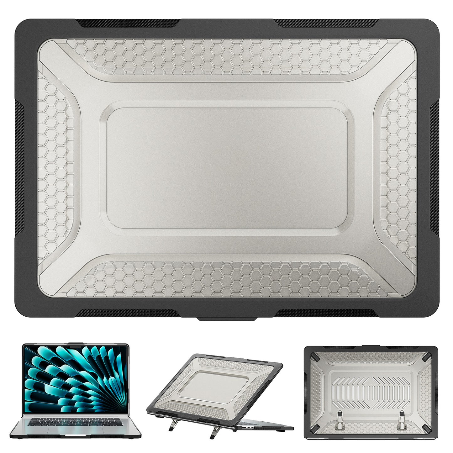 For Macbook Air 15 inch (2023) M2 A2941 Anti-slip Laptop Case Honeycomb Heat Dissipation Kickstand PC+TPU Cover