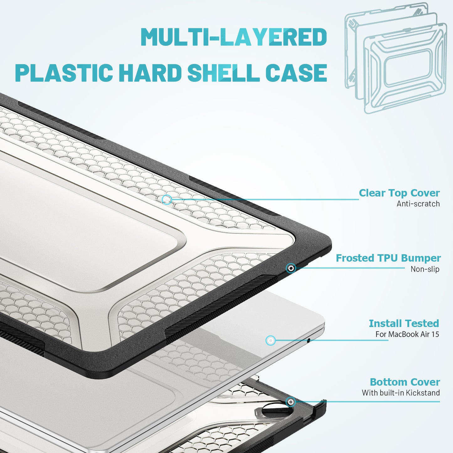 For Macbook Air 15 inch (2023) M2 A2941 Anti-slip Laptop Case Honeycomb Heat Dissipation Kickstand PC+TPU Cover